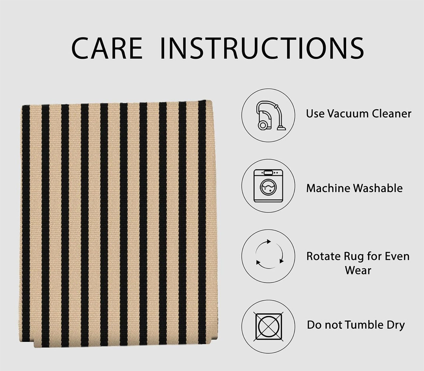 IOHOUZE Striped Area Rug 8'x10' Indoor Outdoor Rug, Washable Area Rug for Living Room, Large Patio Rug, Cotton Striped Rugs for Patio Living Room Bedroom, Tan/Black