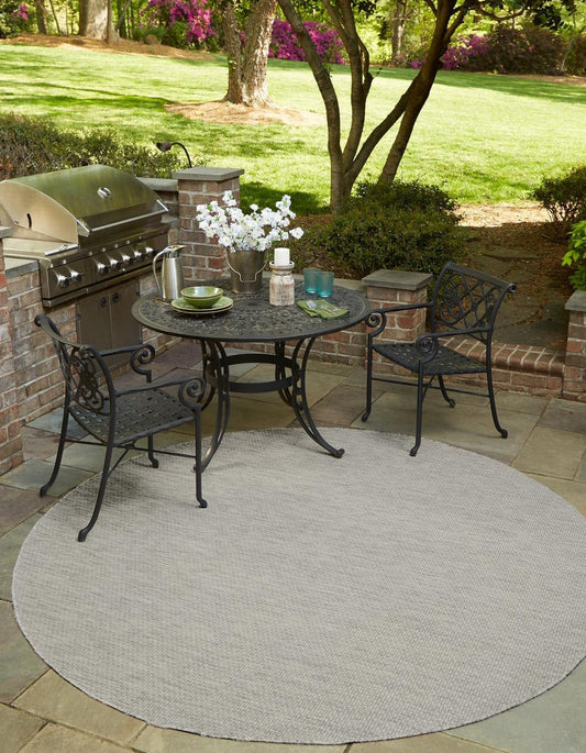 Unique Loom Outdoor Solid Collection Area Rug (12' Round Light Gray/Ivory)