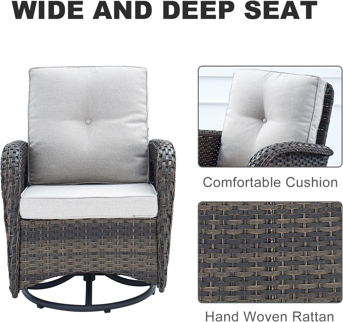 HUMMUH Outdoor Patio Furniture 7-Piece All-Weather PE Wicker Outdoor Conversation Set-Patio Couch Swivel Rocker Chairs with Ottomans Coffee Tables for Backyard,Poolside,Deck