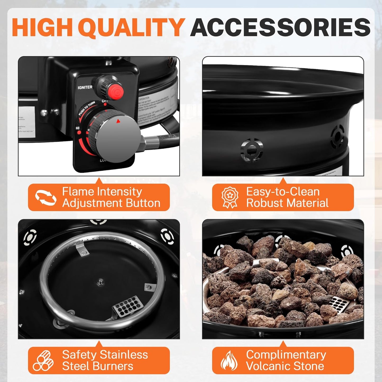 GUNJI 19-inch Portable Propane Fire Pit Table for Outside, Smokeless Gas Fire Bowl with Auto-Ignition, Lid & Carry Kit, for Patio, Camping, Tailgating, Deck, Backyard, RV