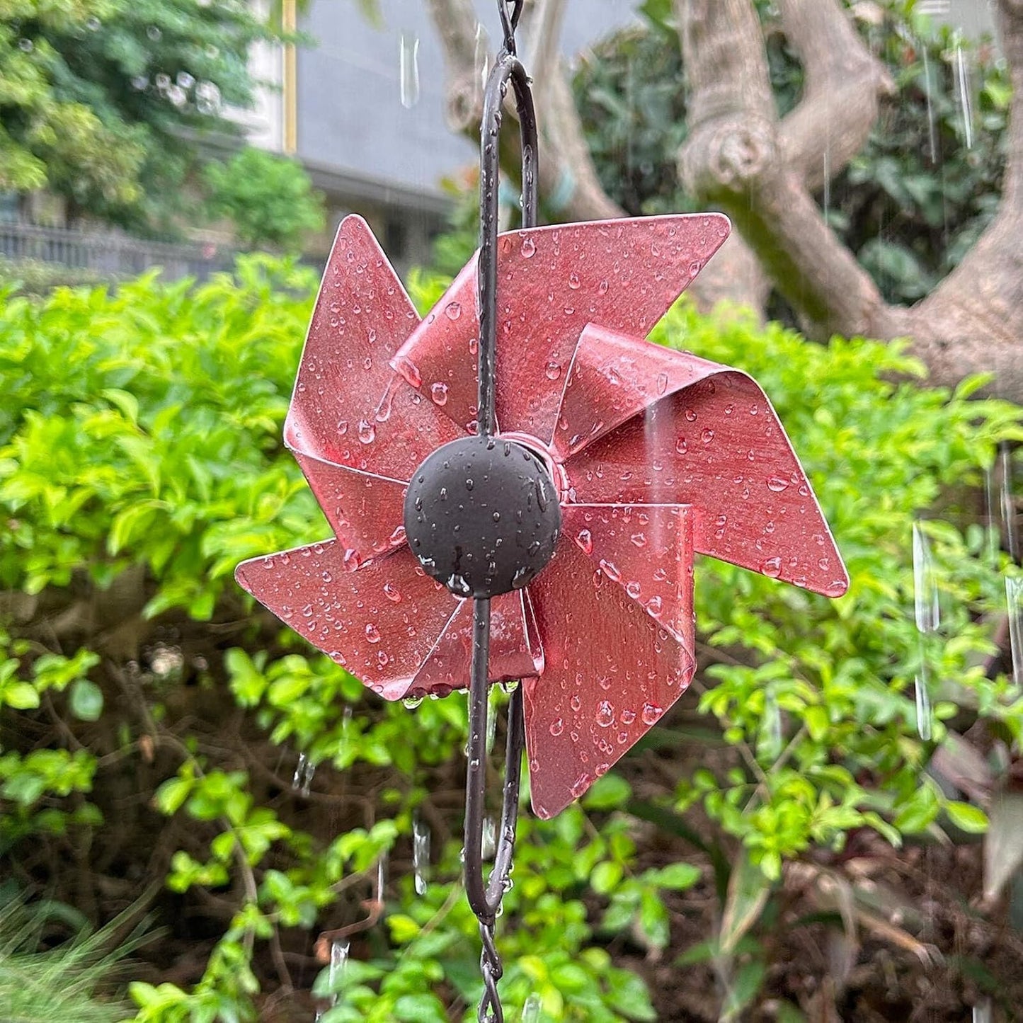 8.5FT Rain Chain, Metal Pinwheel Rain Chains for Gutters Downspouts, Rain Gutter Chain Downspout for Outside Garden, Functional and Decorative Replacement Hanging Rain Catcher Chains