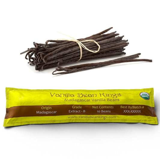 10 Organic Madagascar Vanilla Beans - Whole Extract Grade B Pods for Baking, Homemade Extract, Brewing, Coffee, Cooking