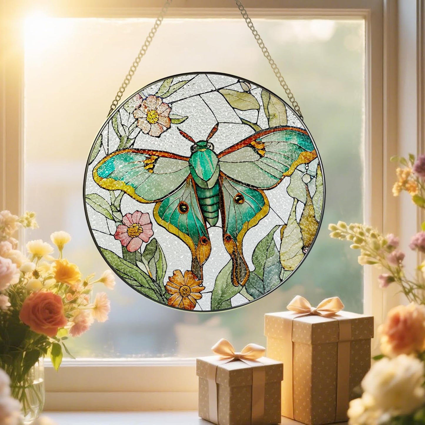 Stained Glass Window Hanging, 8 Inch Sun Catchers Indoor Window, Butterfly Suncatchers for Windows Doors Home Decor and Christmas, Festival, Mother's Day, Birthday, Gifts for Women, Butterfly Lovers