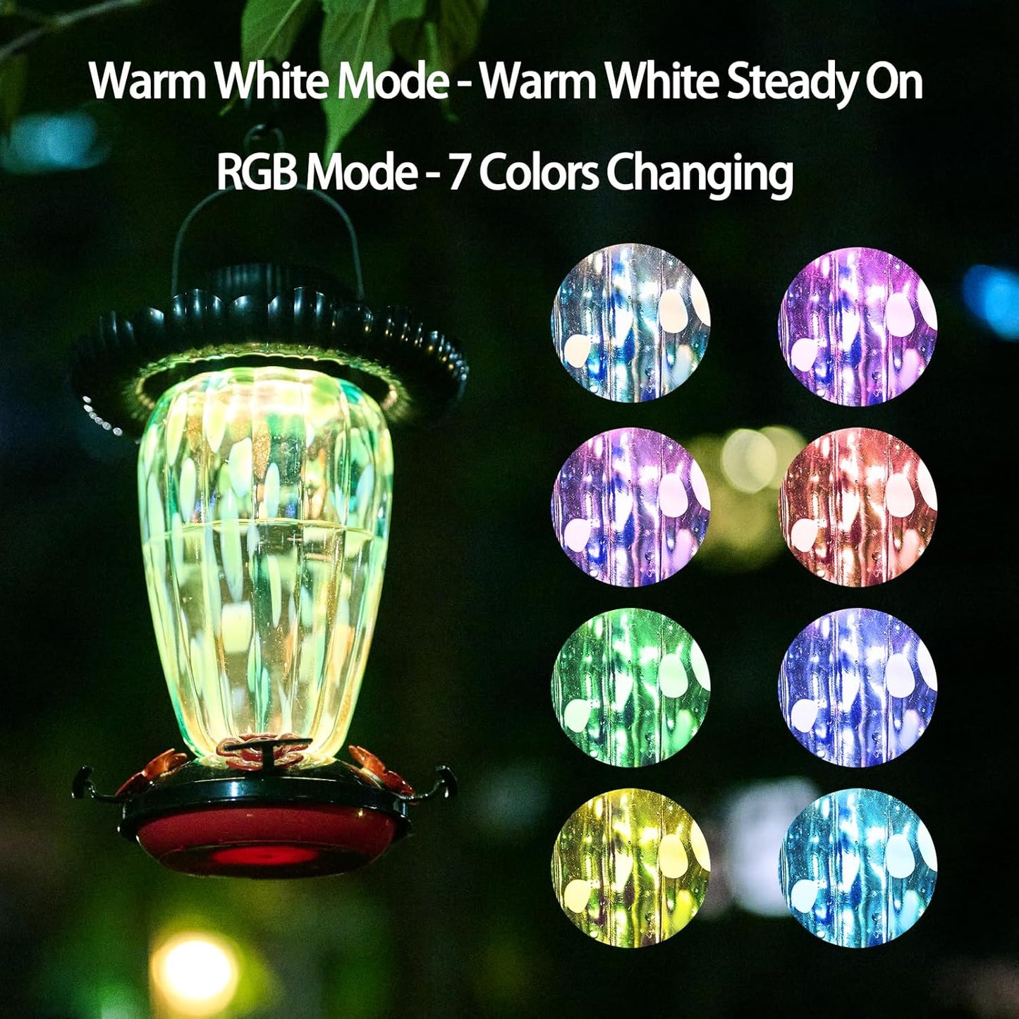 Muse Garden Solar Hummingbird Feeders for Outdoors Hanging, 38oz Hand Blown Glass Humming Bird Feeders for Garden Decor, Moms Birthday Unique, Green