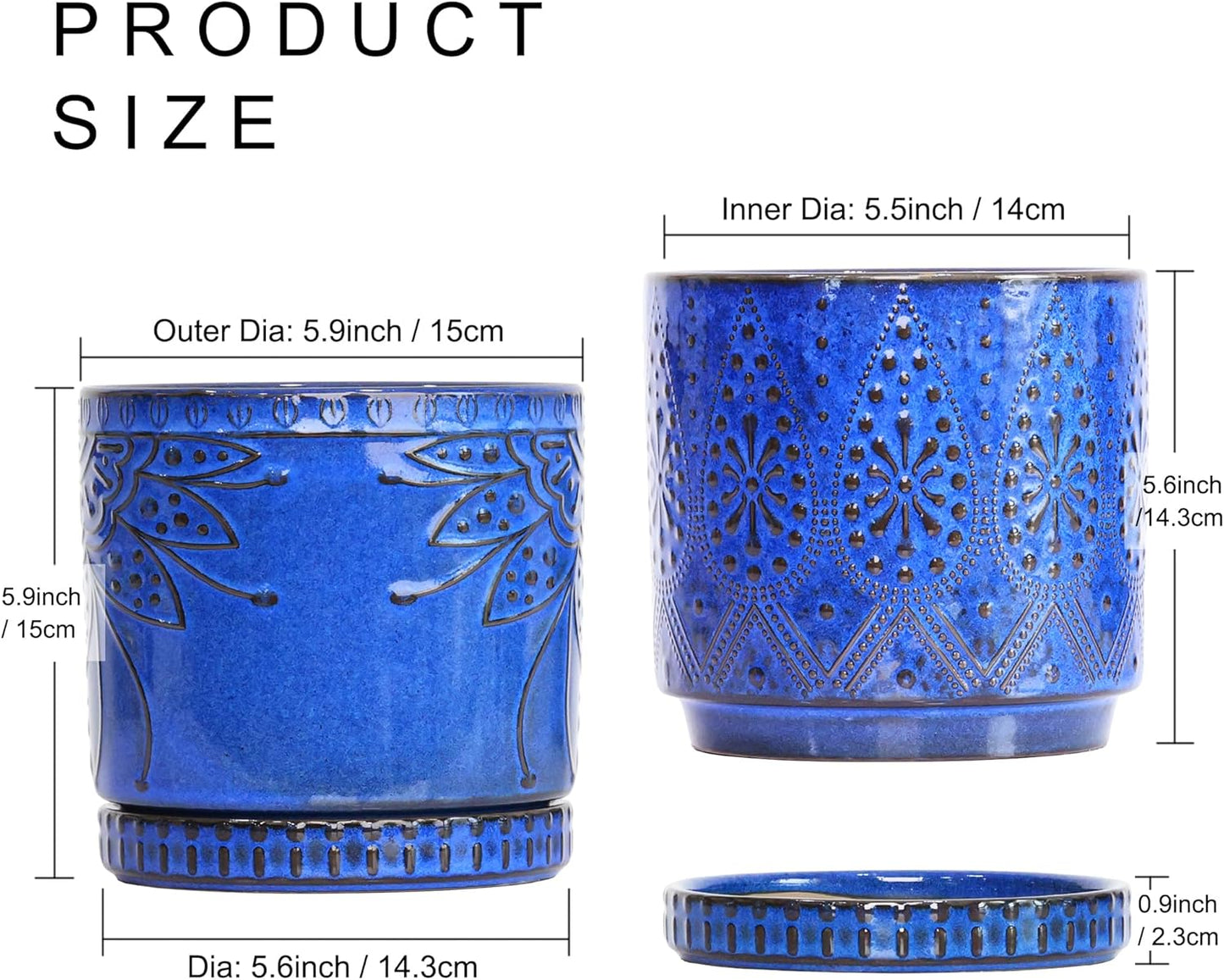 Ceramic Pots for Indoor Plants with Drainage Holes and Saucers, Ceramic Planter for Plants, Flower Pot - Set of 2