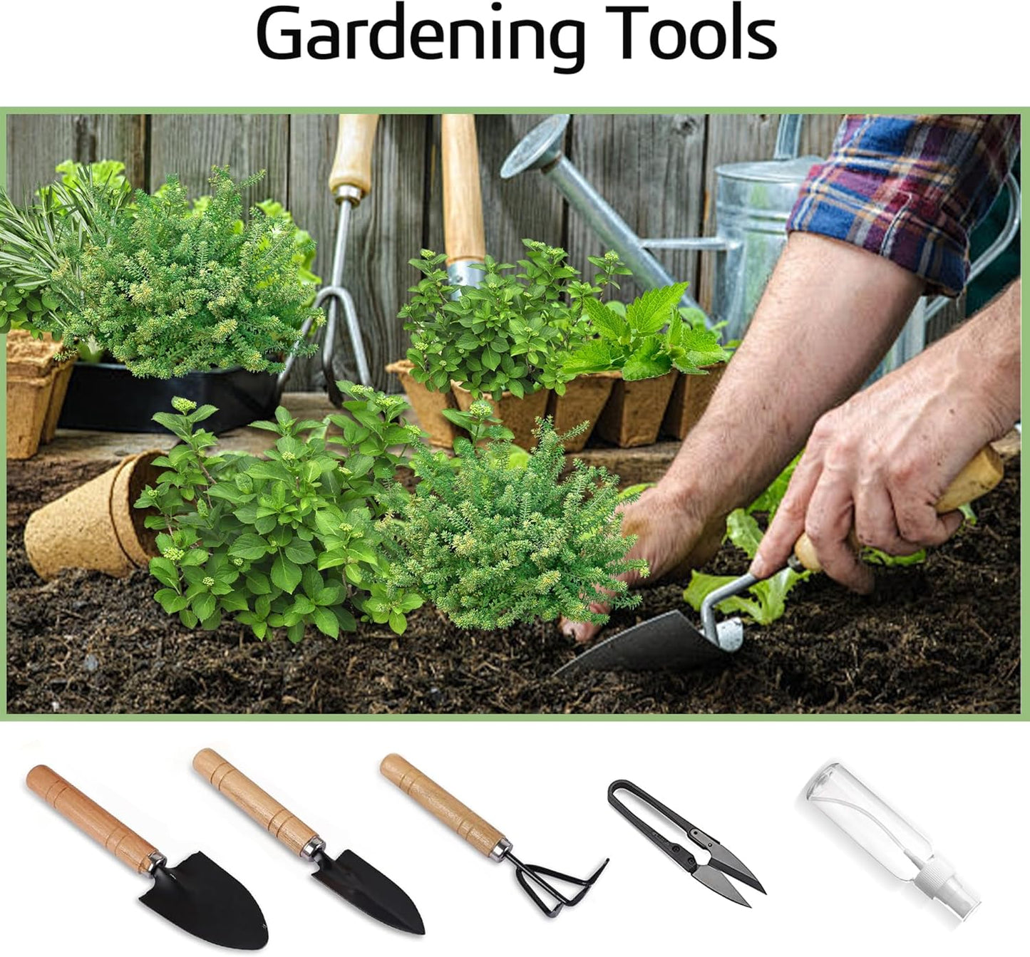 Indoor Herb Garden Starter Kit, 5 Seeds Growing into Basil, Parsley, Rosemary, Thyme, Mint, Including A Wooden Box, Soil Discs & Planters with A Gift Box, Ideal Christmas Gifts for Women