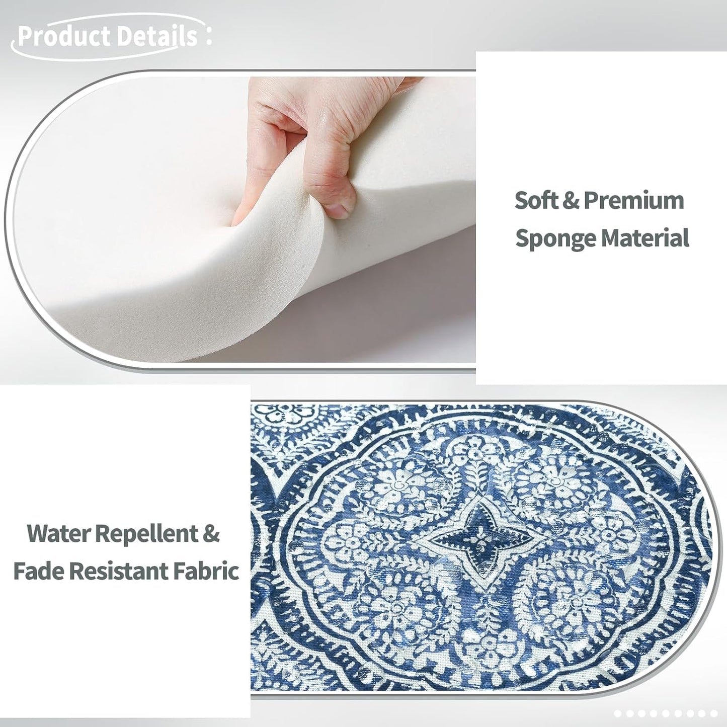 Indoor/Outdoor Chair Cushions 16x17 Inch, Patio Chair Cushions with Ties, All Weather Seat Cushions for Patio Furniture Home Garden Chair Use, Set of 4,Medallion Blue