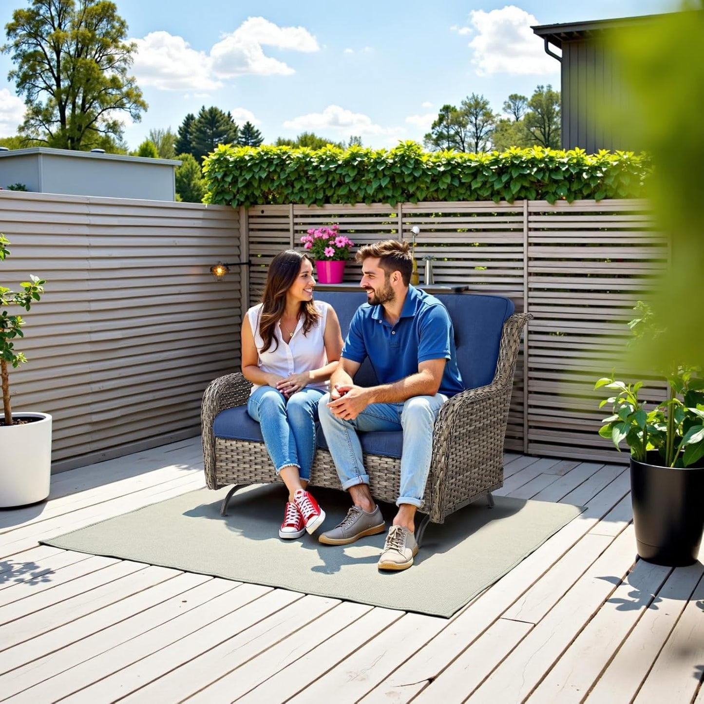 Spacious Outdoor Glider Bench - 500 LBS Weight Capacity Small Loveseat, 2 Seater Patio Gliders Furniture All Weather Wicker Couch with Removable Cushion for Deck Sunroom Balcony Backyard