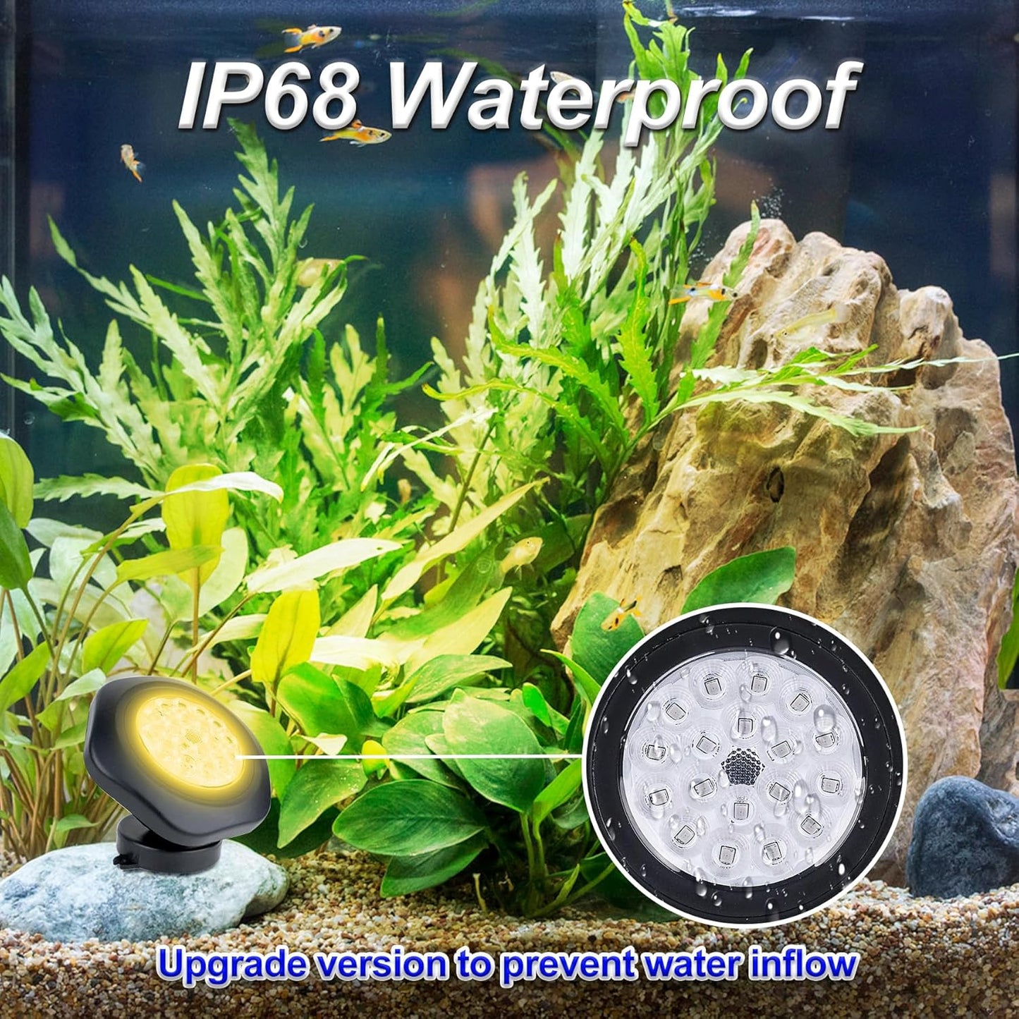 Solar Pond Lights, 18 LED Super Bright Underwater Spotlights LED Submersible Pond Light IP68 Waterproof Fountain Lights for Fish Aquarium Tank Garden Yard Pool Decor Warm White (3-in-1)