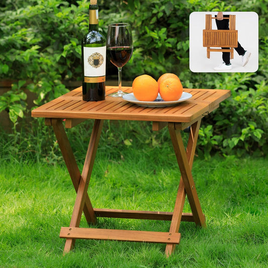 IDZO Mira Acacia Wood Folding Bistro Side Table Outdoor, 19.5 Inch x 19.5 Inch, Heavy Duty 200 Lbs Capacity Loading, Space-Saving for Garden & Balcony, No Assembly