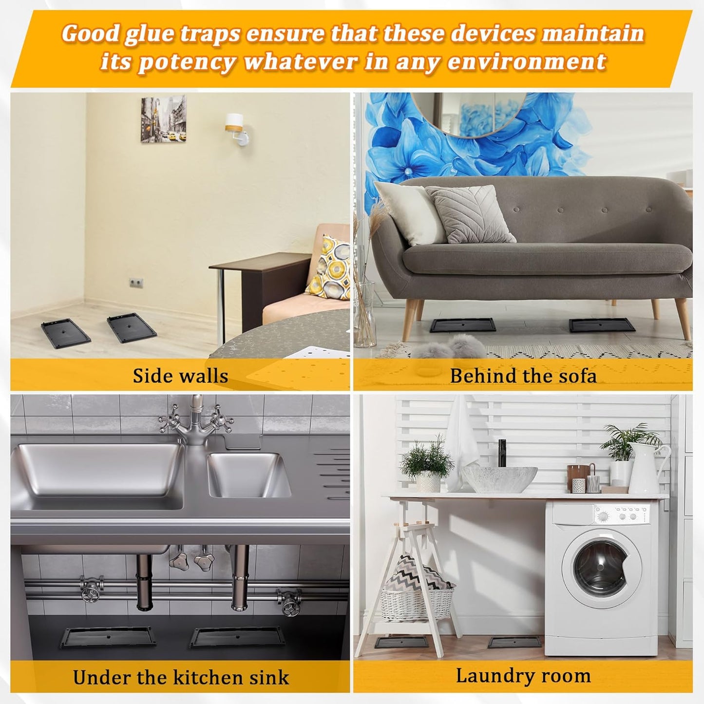 Qualirey 24 Pack Glue Traps for Rats and Snakes, Larger and Heavy Duty Baited Sticky Traps with Non Toxic Glue, Exterminator Plastic Mouse Indoor Board, Ready to Use, Safe to Children and Pets (Black)