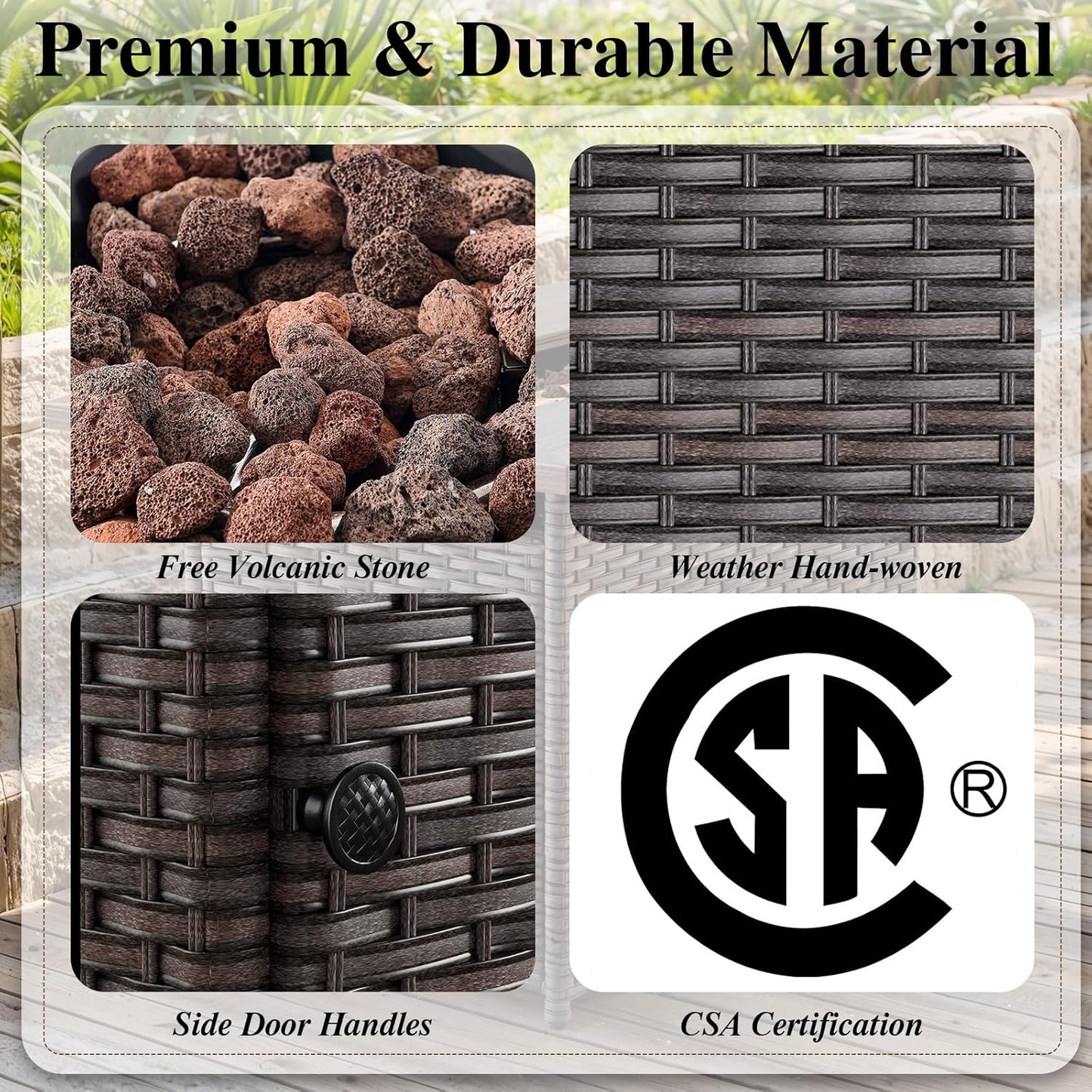 HUMMUH 8 Pieces Patio Furniture Set with Fire Pit,Outdoor Modular Sectional Couch Chairs with Table,All Weather PE Wicker Patio Conversation Sets for Deck Porch Backyard