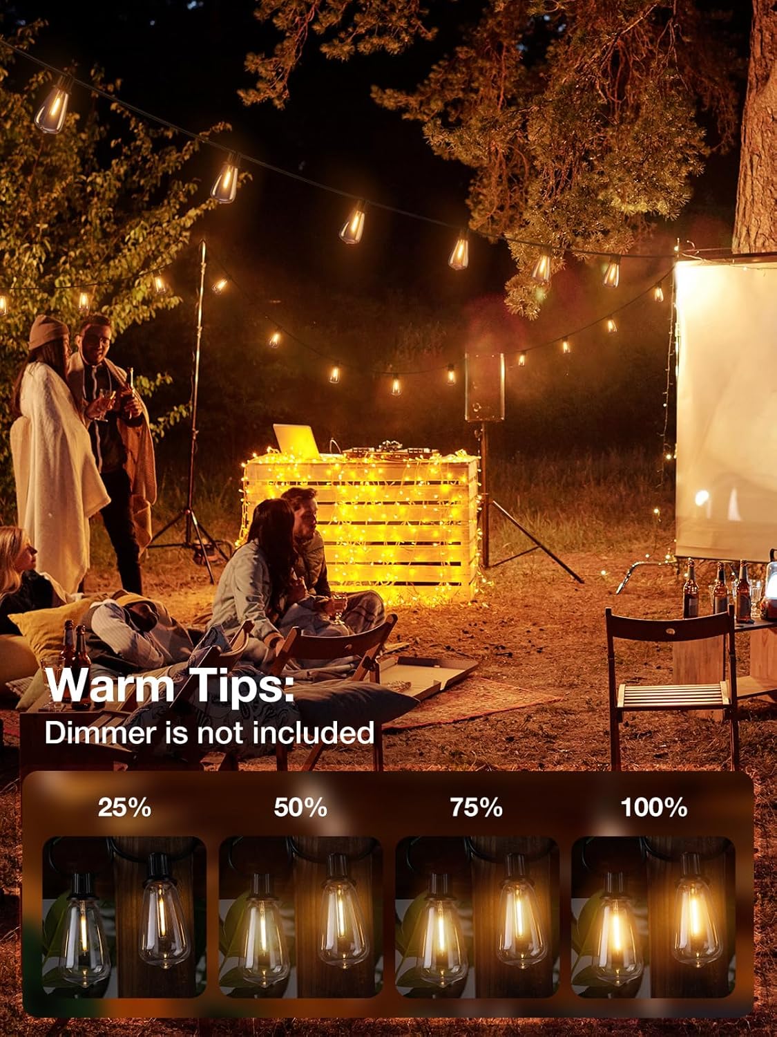 addlon 200 FT (4X 50FT) Outdoor String Lights,Waterproof Patio Lights ETL Listed with 60+4 Shatterproof Dimmable ST38 LED Bulbs,2200K Connectable Outdoor Lighting for Backyard Bistro Garden