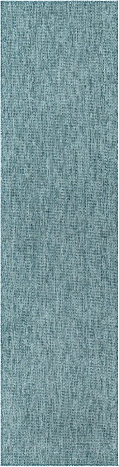 Unique Loom Collection Casual Transitional Solid Heathered Indoor/Outdoor Flatweave Area Rug (2' x 8' Runner, Aquamarine/Ivory)