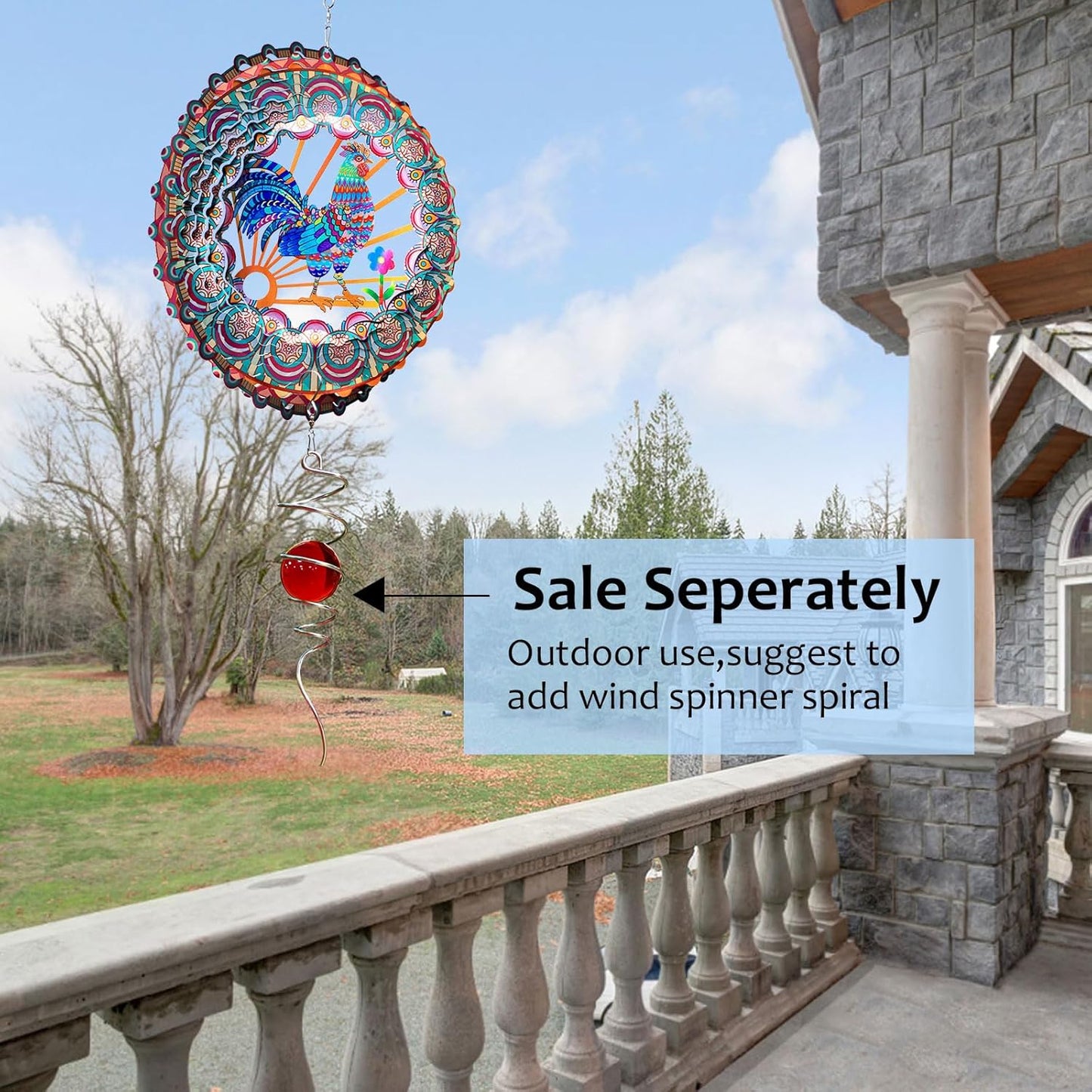 Rooster Wind Spinner - 3D Kinetic Chicken Wind Spinners | 12-Inch Rustproof Metal Hanging Sculpture, Outdoor Garden & Patio Decor, Unique Gifts for Dad, Mom, Men, Women