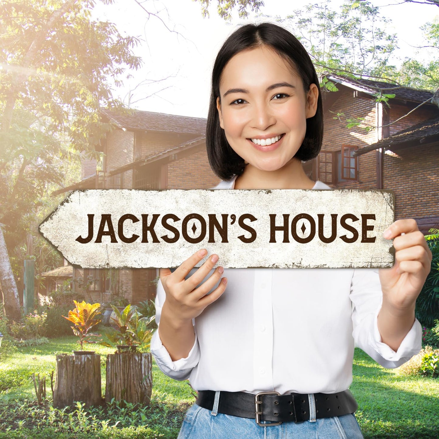 Rustic Custom Sign, Personalized Left Directional Metal Composite Street Sign for Indoor and Outdoor Use 4x18 Inches, ACM Made in The USA