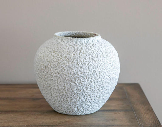 White Ceramic Vase Flower Vase, Big Textured Round Vase for Centerpieces, Kitchen, Living Room, Bedroom Decor Gifts