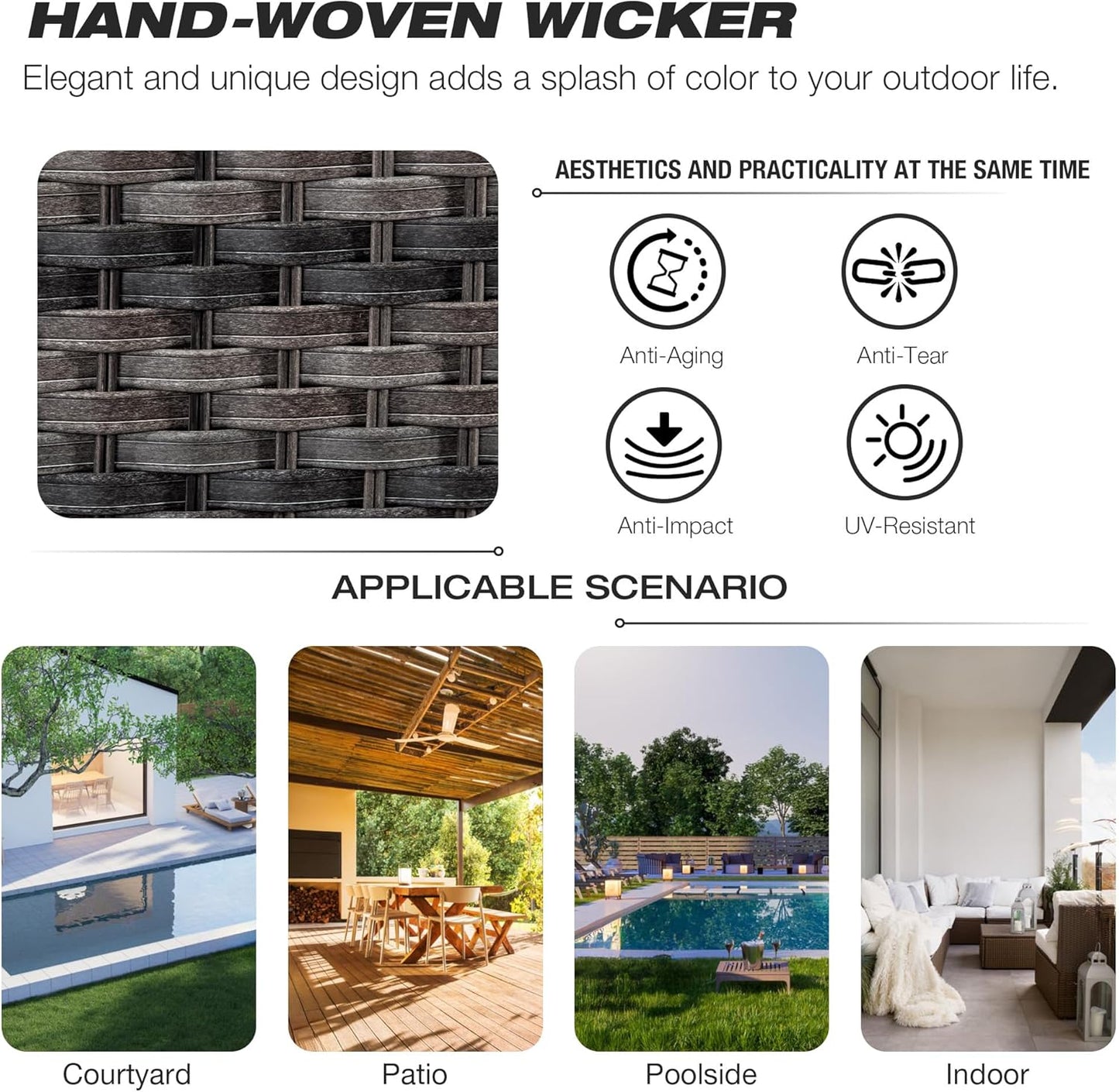 Joyside Patio Bistro Set Wicker Chairs - 3 Piece Outdoor Rattan Conversation Set with 2 Armrest Chair and 1 Side Table for Proch Deck Garden Backyard Balcony(Mixed Grey/Green)