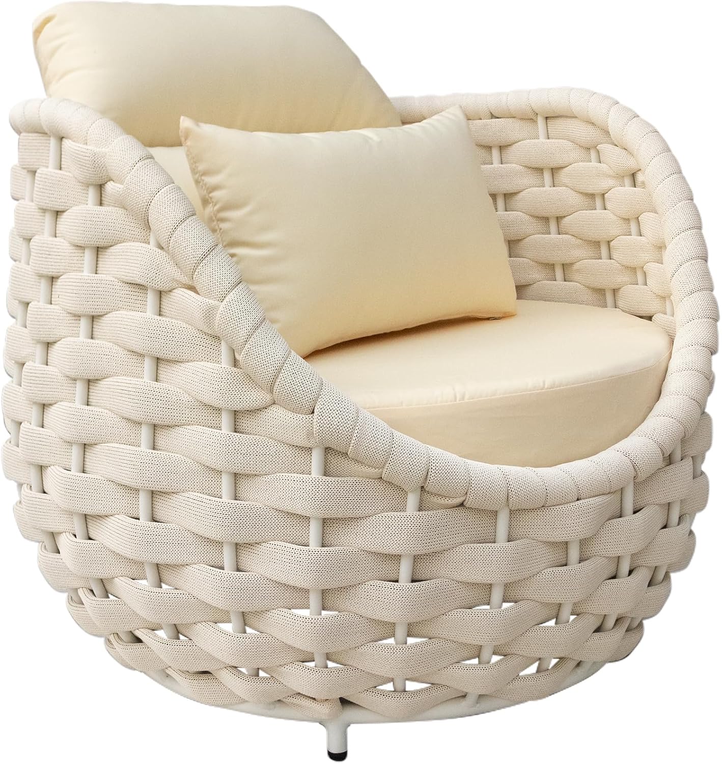 TWT Patio Sofa All-Weather Olefin Rope Balcony Furniture with Cushions & Pillows, Patio Couch Outdoor Patio Furniture Set for Indoor, Balcony, Backyard, Deck, Poolside, Cream