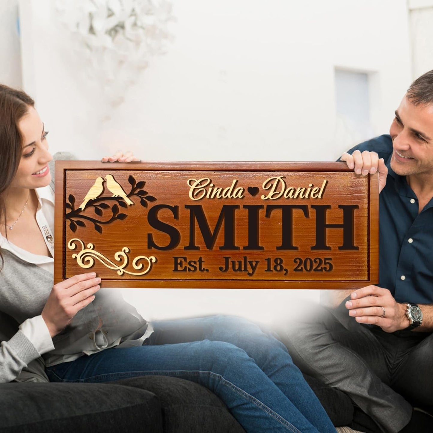 Personalized Wooden Family Name Sign Custom Carved Last Name Plaque with Established Date Rustic Solid Wood Wall Art for Home Decor Wedding Gift