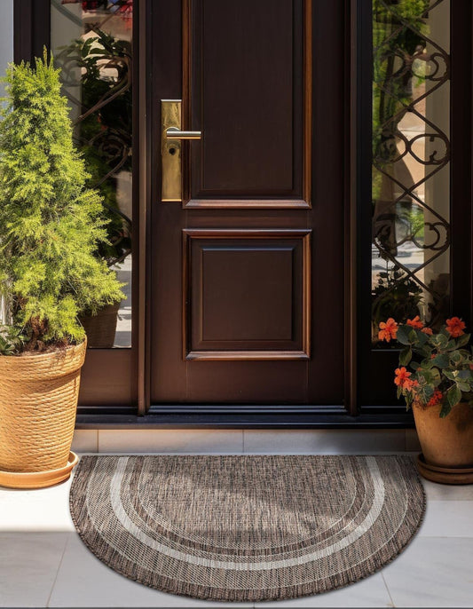 Unique Loom Outdoor Border Collection Area Rug - Soft Border (2' 7" x 4' 1" Hearth Brown/Ivory)