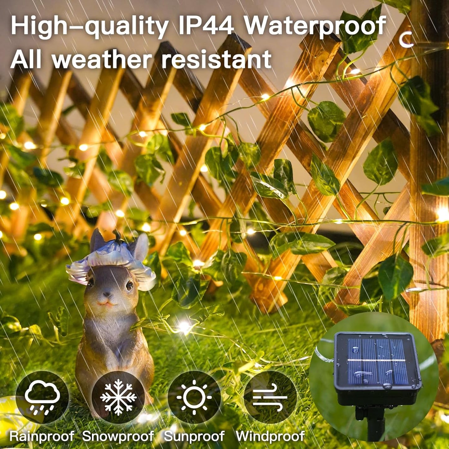 suddus Solar Fairy Lights, 33ft 100 Led Pothos Leaf Solar String Lights Outdoor Waterproof, 8 Modes Vines with Lights for Balcony, Deck, Patio, Garden, Fence,Wedding (Warm White)