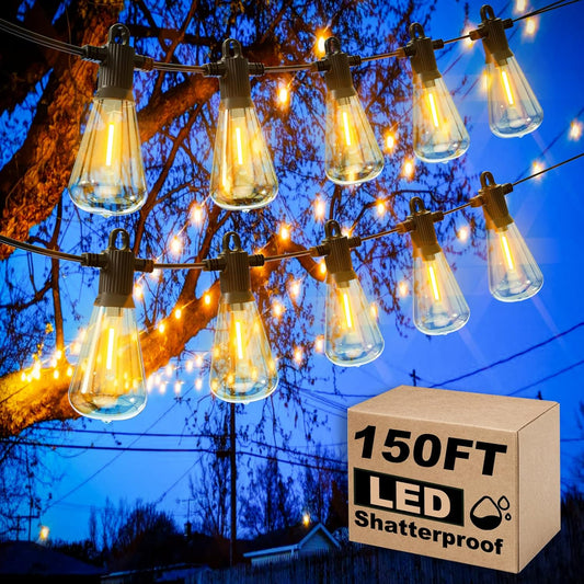 Outdoor String Lights, 150FT LED Patio Lights with 72+3 ST38 Vintage Edison Shatterproof Bulbs, Waterproof Connectable Dimmable Outside Hanging Lights for Backyard Bistro Porch Gazebo(75FTx2)