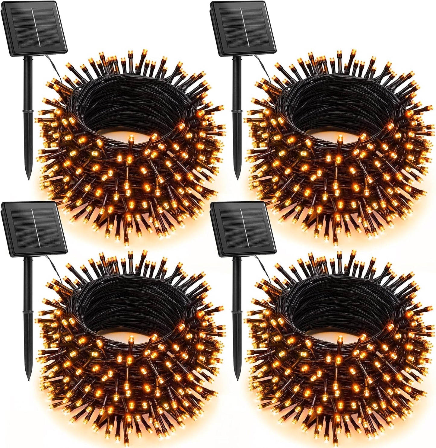 Brightown 4 Pack Solar Halloween Lights, Total 184FT 480 LED Solar String Lights Outdoor Waterproof Black Wire with 8 Modes, Solar Fairy Light for Garden Yard Patio Party Decors, Orange