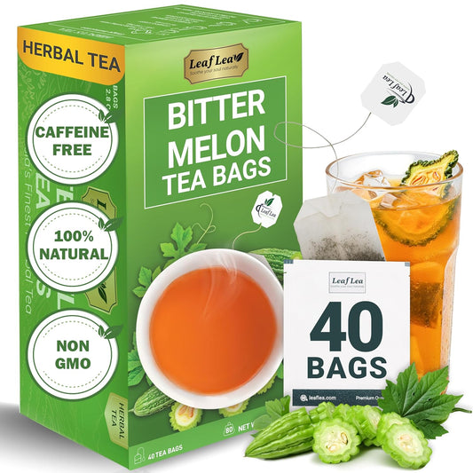 LeafLea Natural Bitter Melon Tea Bags, 40 Cundeamor Herbal Tea Bags – Melon Amargo Gohyah Fruit Tea | Wellness & Digestion Support | Caffeine-Free, Non-GMO, Sugar-Free, Vegan