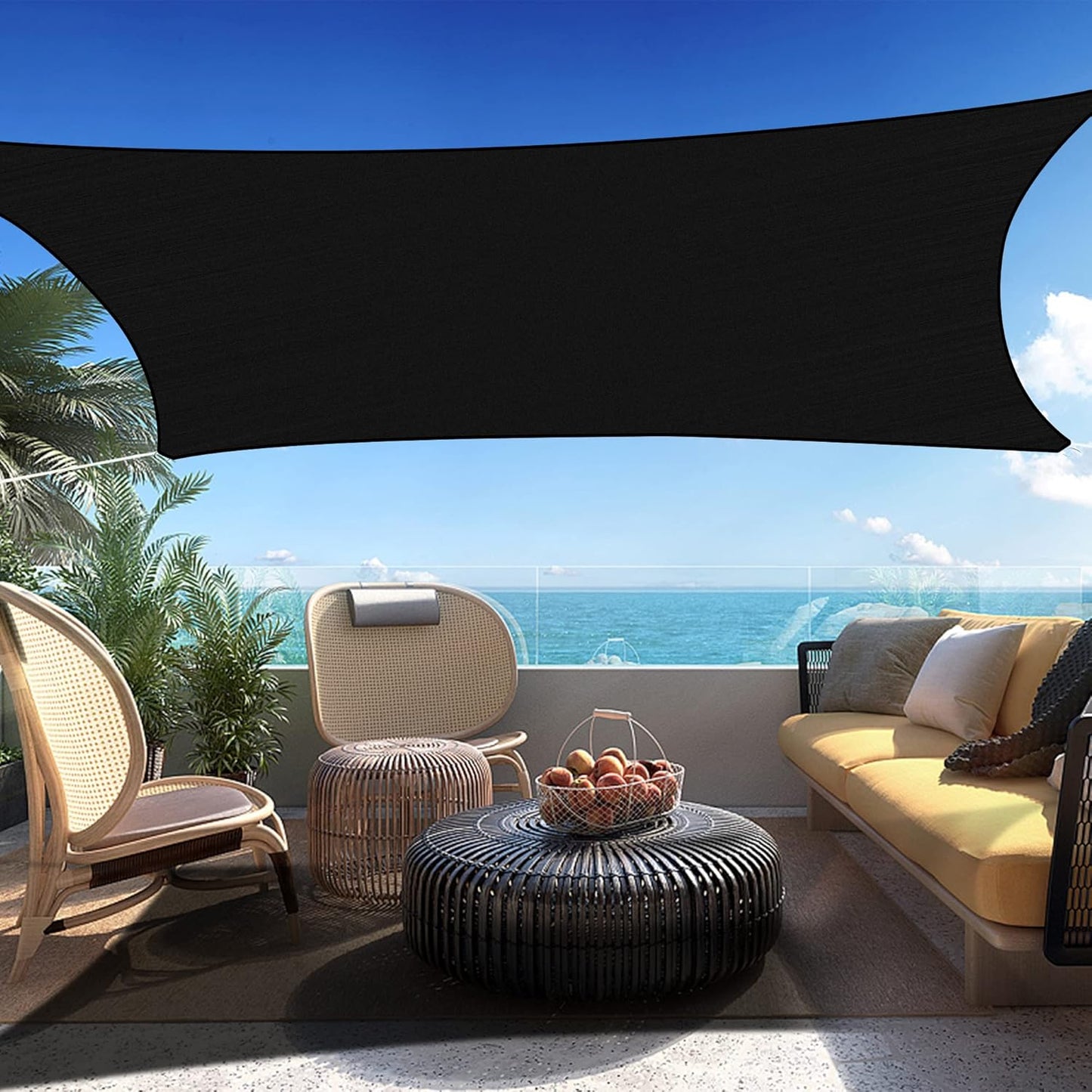 10' x 22' Black Rectangle Sun Shade Sail SSP1212 Canopy Durable Fabric UV Block Awning We Make Custom Orders