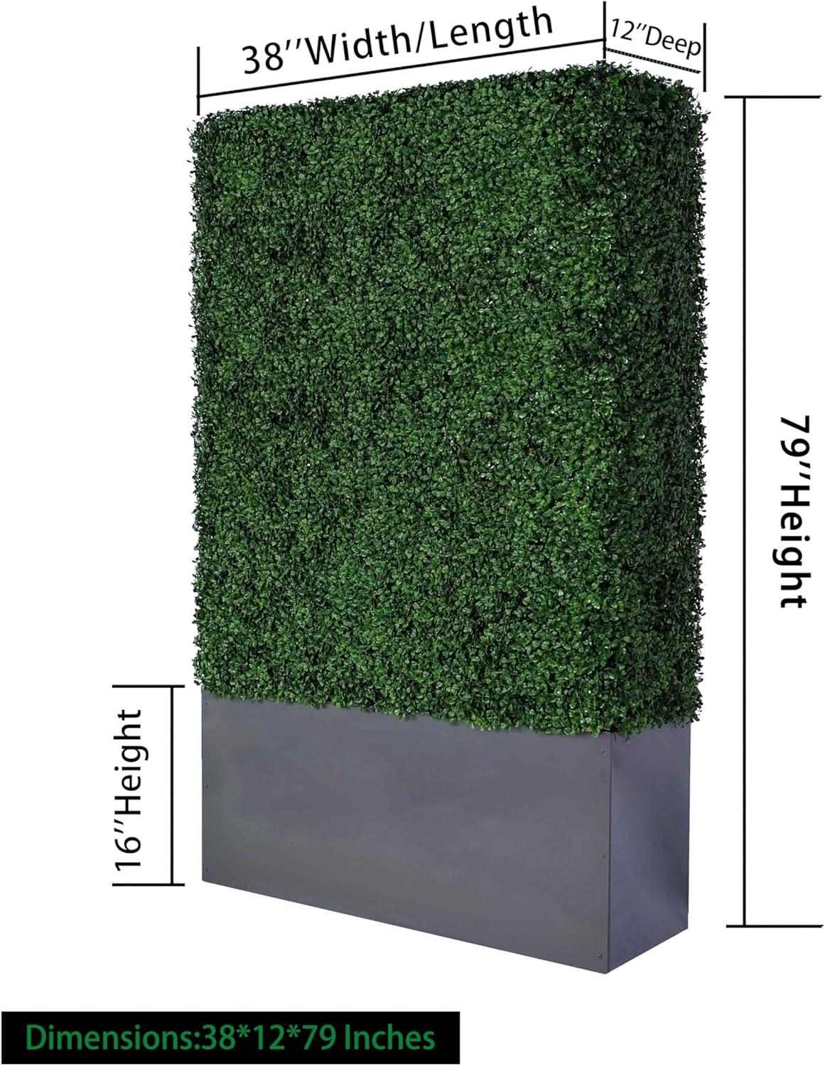 AGPL Artificial Hedge Wall (38" Width* 12" Deep* 79" Height) with Dark Gray Stainless Steel Planter Box (79.00)