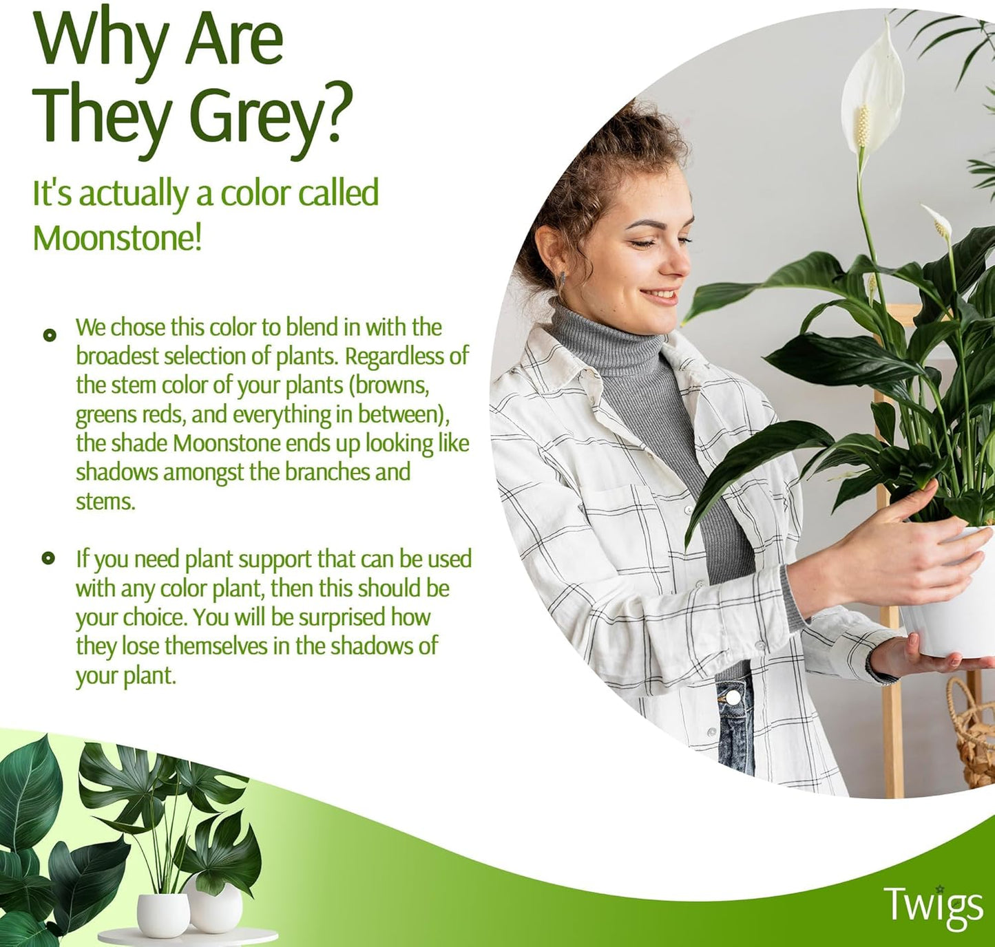 Stackable Plant Support Stakes, Stem Holder Structures for Indoor & Outdoor Use, Garden Accessories for Climbing & Potted Plants, Trellis Alternative - Moonstone, 10 Pack, 17" L