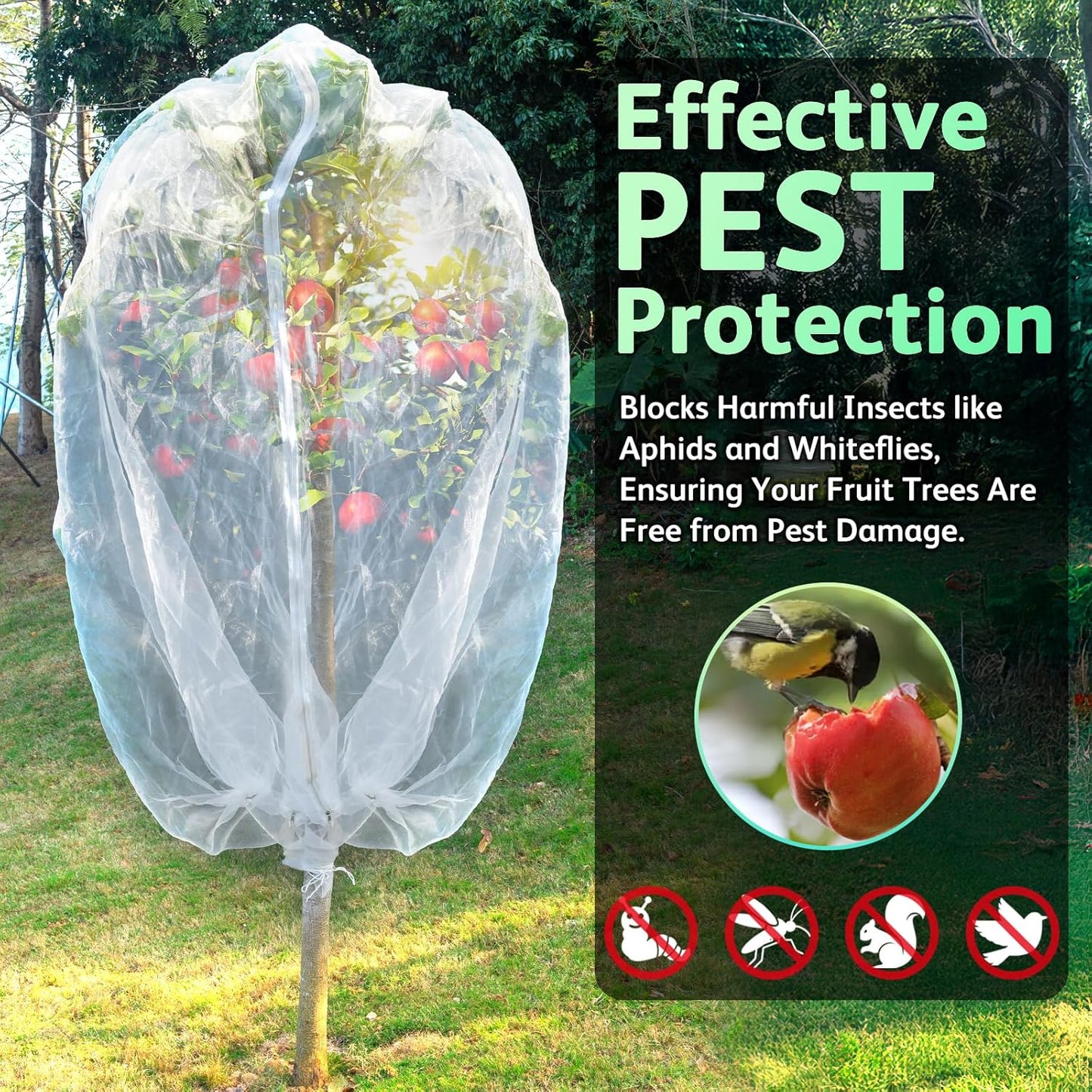 JOJOLEE Fruit Tree Netting for Garden Protection, 2Pcs 8.2 x 6.5FT Insect Bird Nettings with Zipper and Drawstring, Plant Cover Mesh Net Bags for Blueberry Bushes, Tomatoes, Flowers