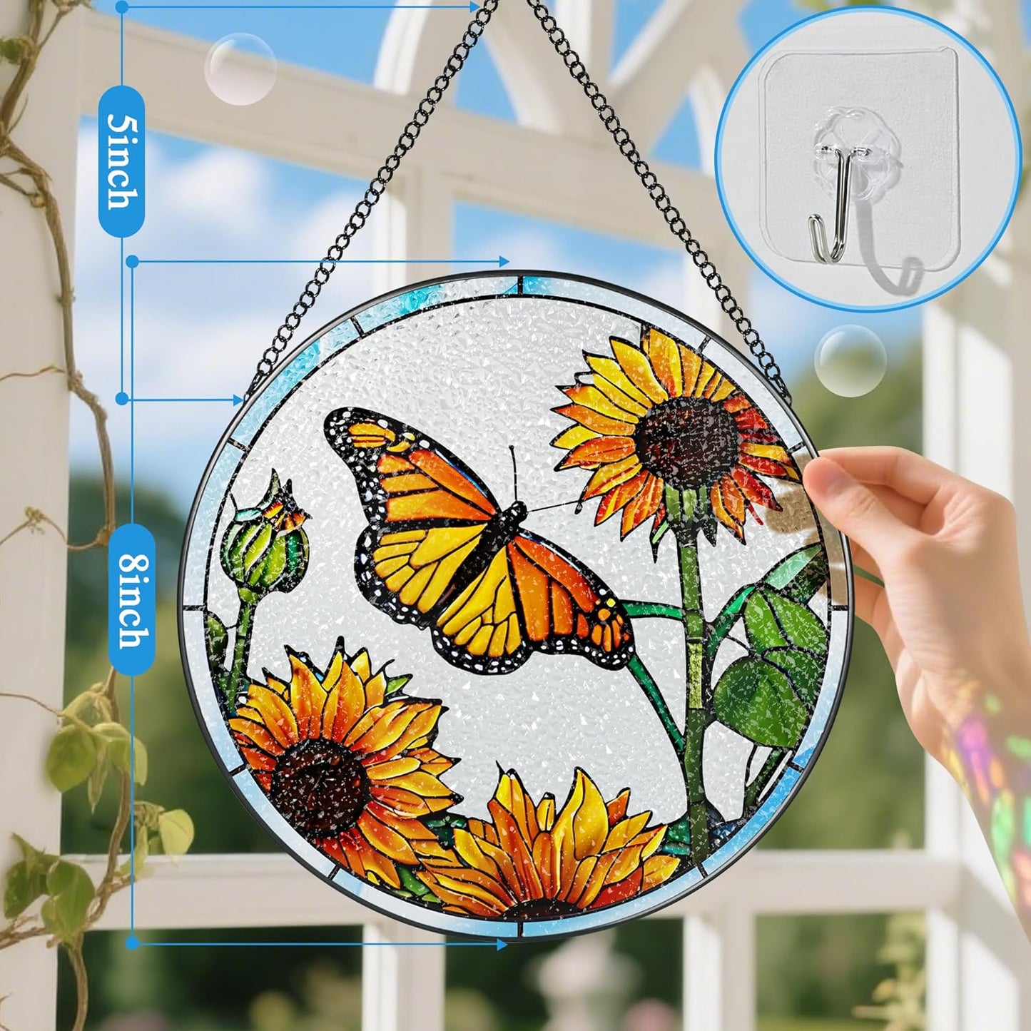 Stained Glass Window Hanging, 8 Inch Butterfly Sun Catchers Indoor Window, Suncatchers for Windows Hanging, Home Decoration and Christmas, Festival, Mother's Day, Birthday, Gifts for Women, Mom