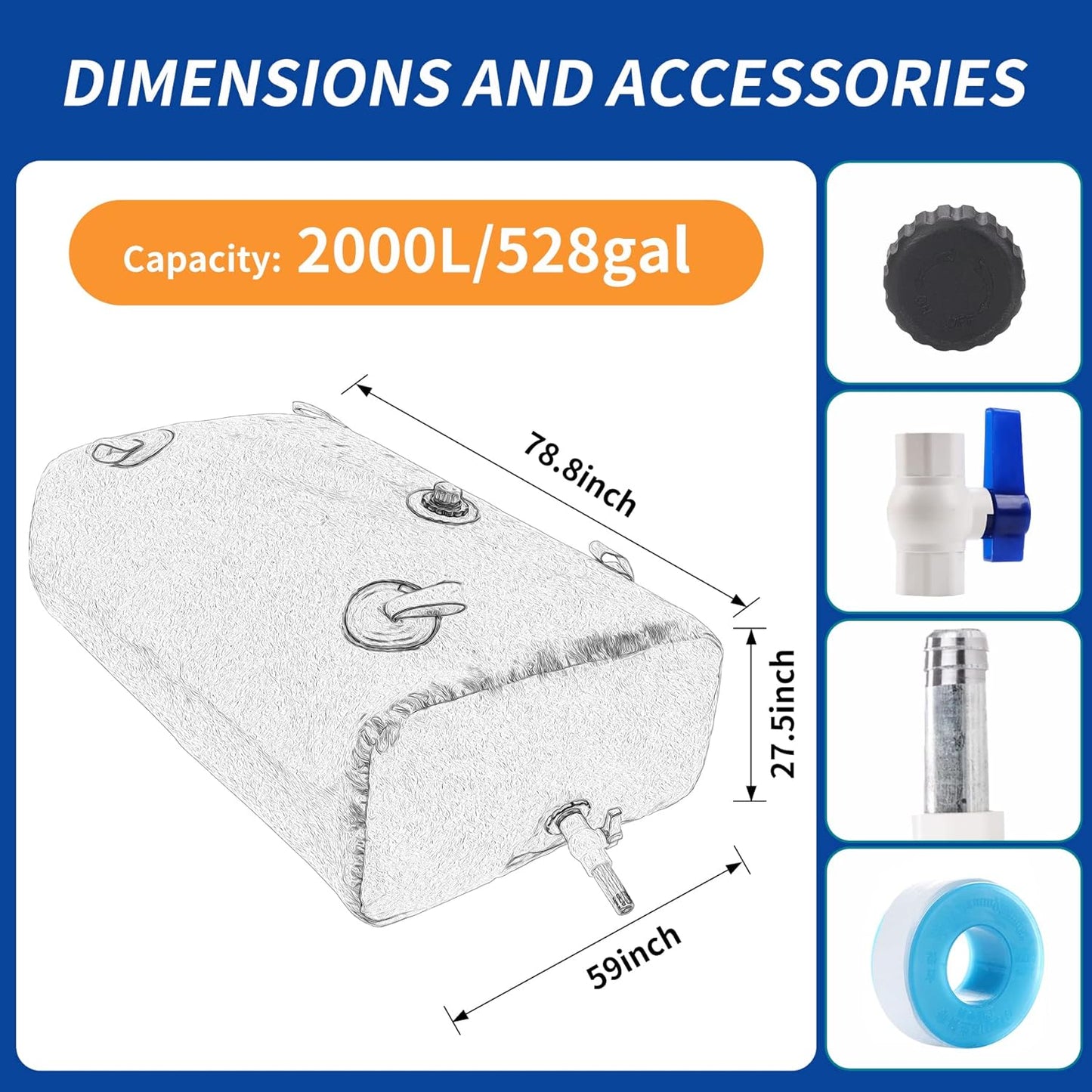 2000 L/528 gal Water Bladder Storage Containers, Foldable Portable Water Tank Large Capacity Soft Water Bag, Drought Resistance, Fire Prevention, Emergency Water