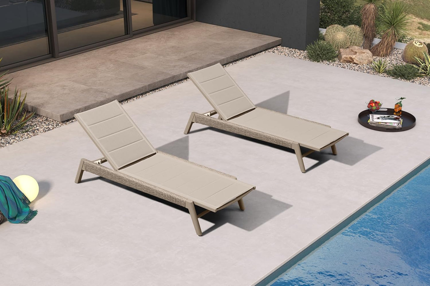 PURPLE LEAF Outdoor Chaise Lounge 2 Pieces Chair Patio Aluminum Recliner for Poolside with Adjustable Backrest Chairs Nurture Shale