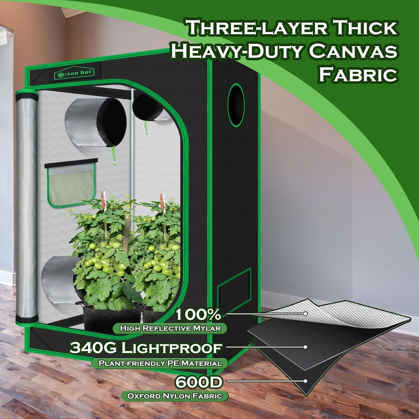 Indoor Grow Tent 48"x24"x60" 600D Mylar Hydroponic for Indoor Plant Tent with Observation Window and Removable Floor Tray 4x2