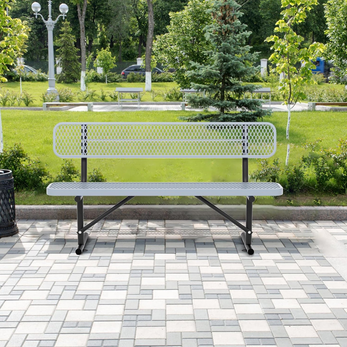 4/6/8 Feet Park Bench for Outside Heavy Duty Metal, Garden Benches Outdoor Bench with Backrest & Portable Frame, for Shopping Malls Stores Parks Patios Decks, Grey