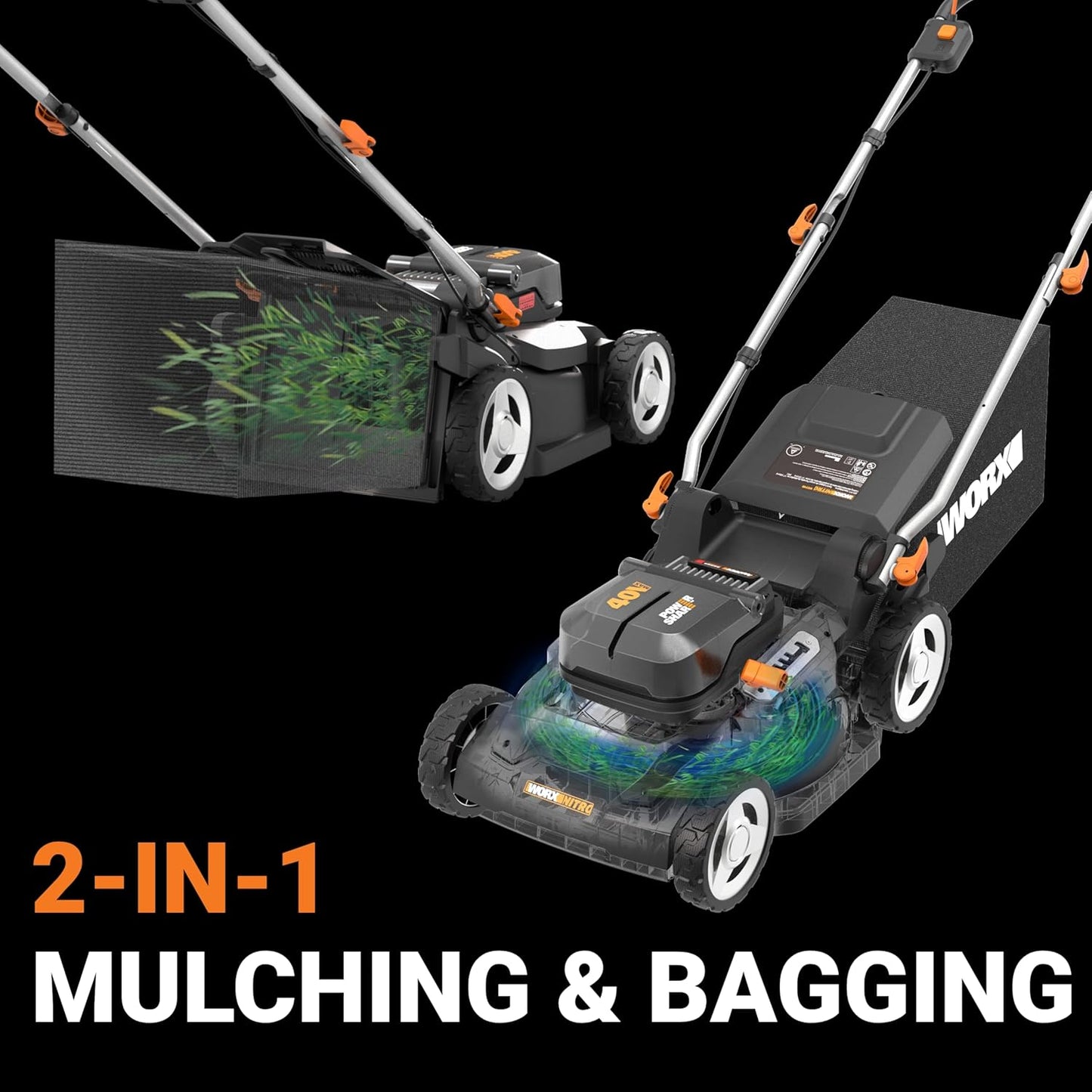 WORX 40V 17'' Cordless Lawn Mower for Medium Size Yards, 2-in-1 Electric Mower Cuts to Edge, Compact & Lightweight Push Lawn Mower with 6-Position Height Adjustment – 2 Batteries & Charger Included