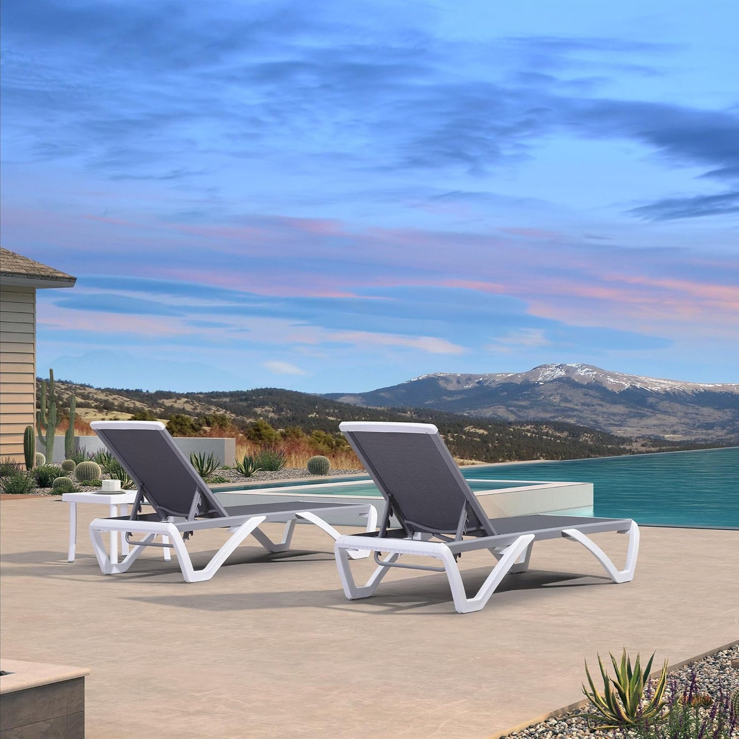 PURPLE LEAF Patio Chaise Lounge Chair Set of 3 Outside Aluminum Plastic Stackable Tanning Chairs for Pool Sunbathing Beach Deck Outdoor Lounger, Grey