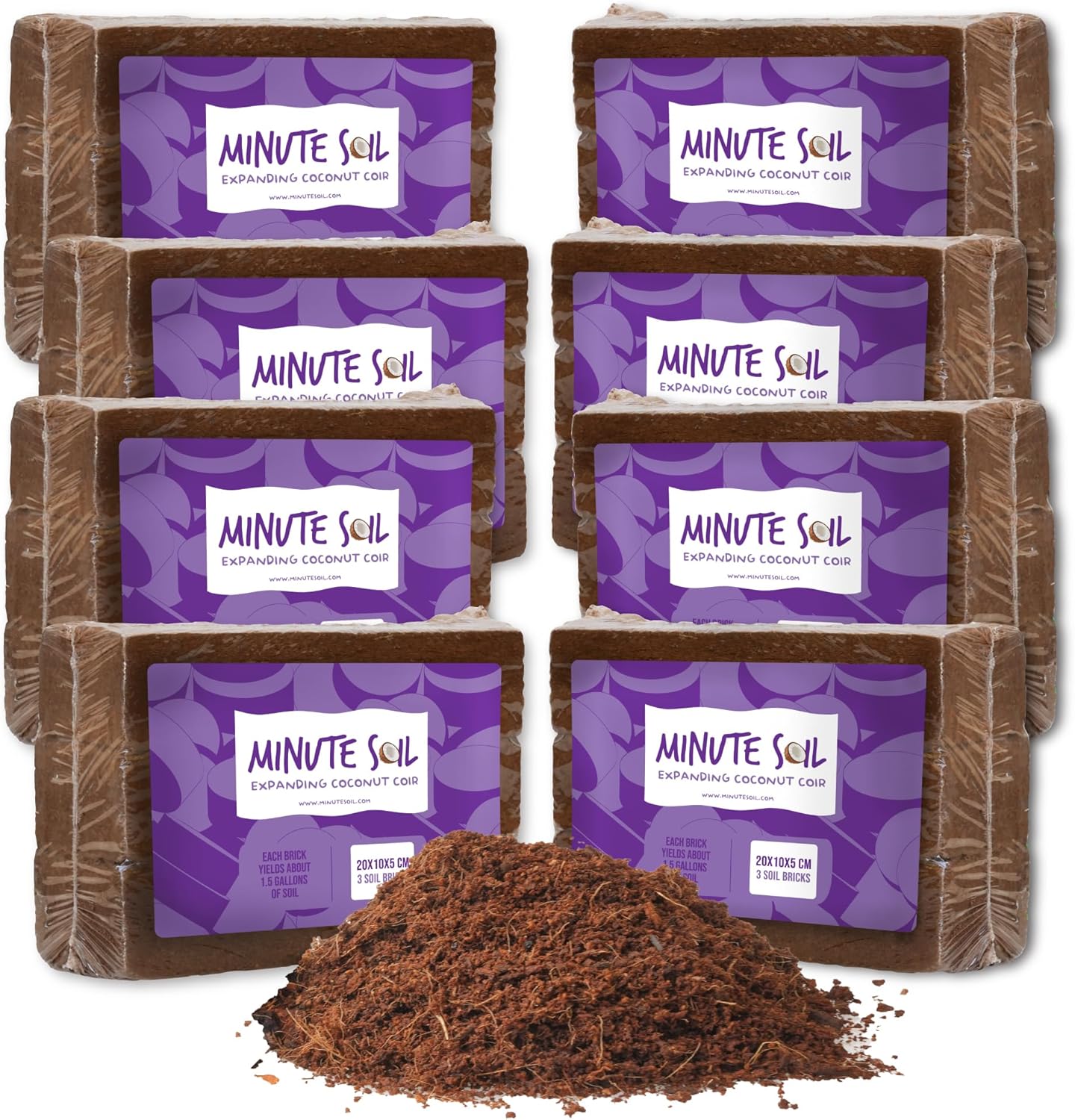 Minute Soil Eco-Friendly Coco Brick 24 Pack – OMRI Medium Expands to 36 Gal – Ideal for Seedlings, Planters, Greens, Houseplants, Raised Beds, Hydroponics, Outdoor Use