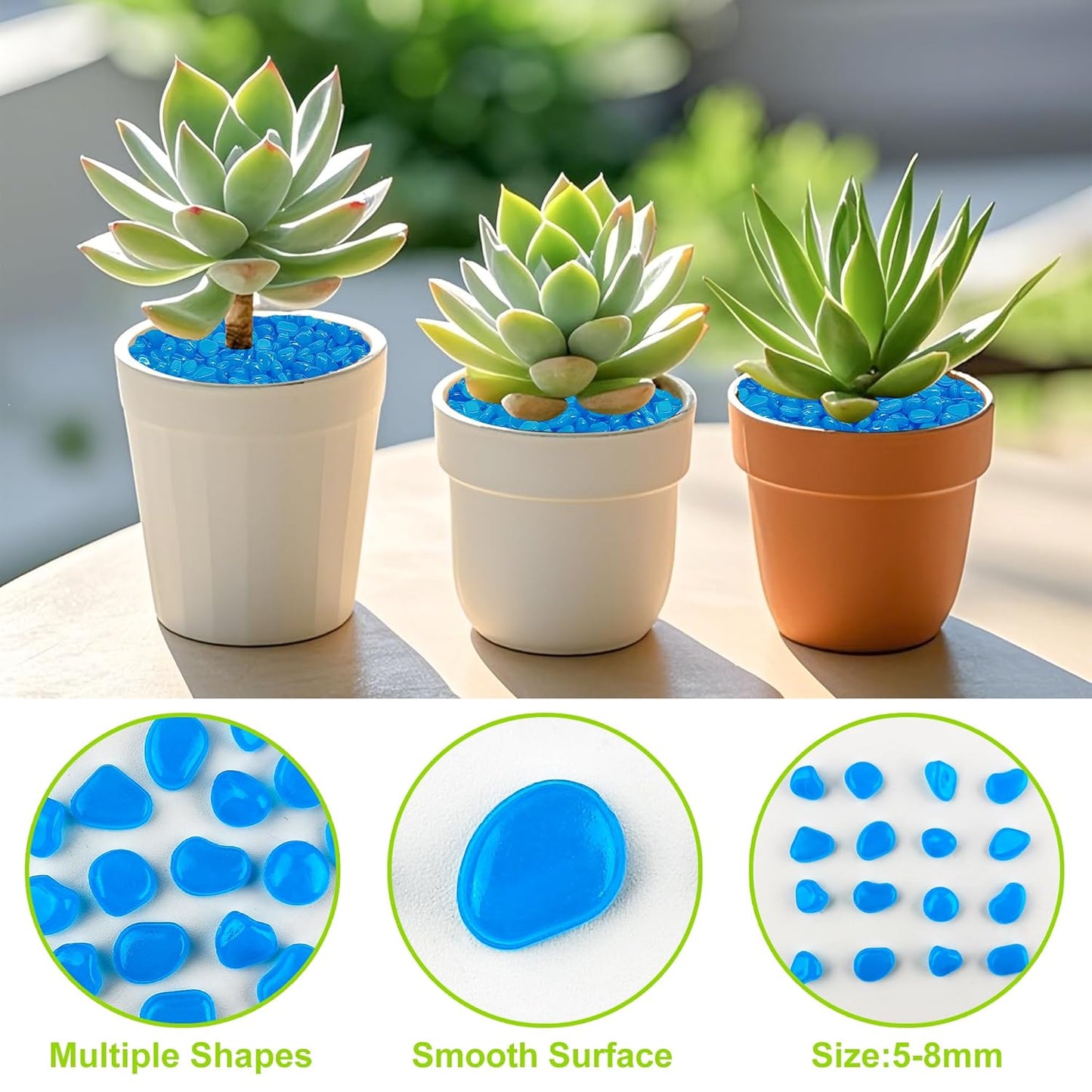 4000pcs 5-8mm Bule Glowing Pebbles Glow Pebbles Aquarium Rocks Glow in The Dark Decorative Stones for Walkways Driveway Yard Grass Fish Tank Plant Pots