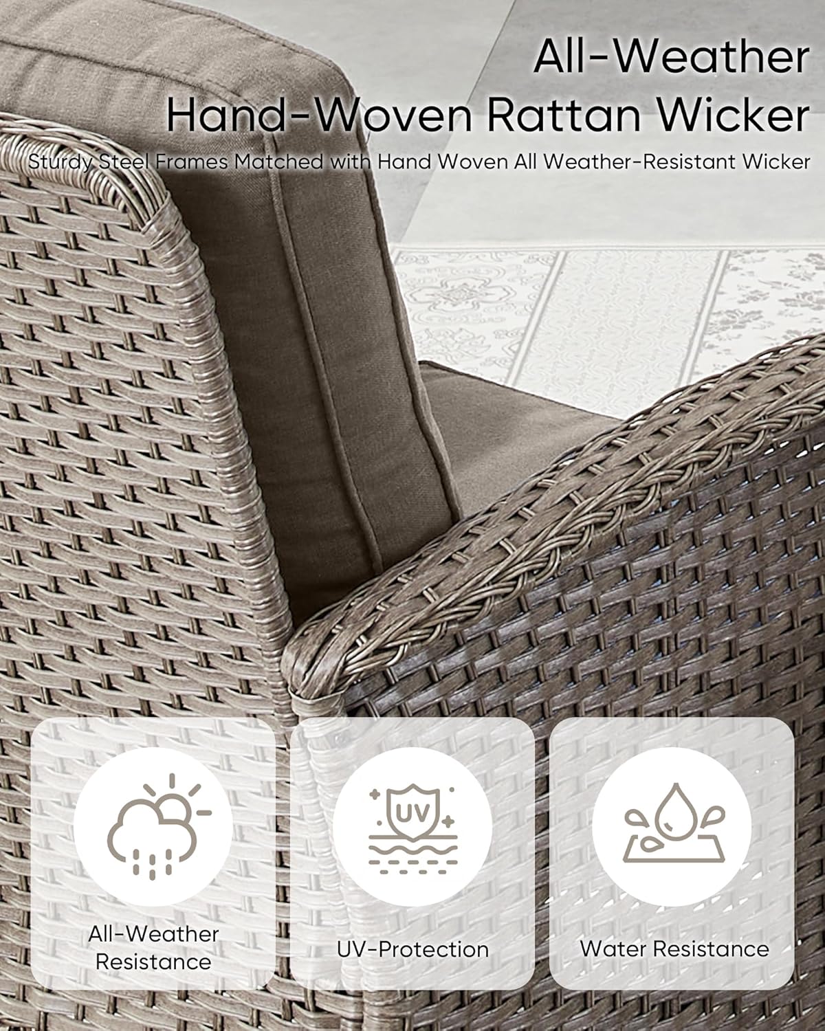 HUMMUH Wicker Patio Furniture Set-All Weather Rattan Patio Sofa Set with Swivel Rocker Chairs Outdoor Conversation Set for Deck Lawn Porch Balcony Poolside-Grey/Grey