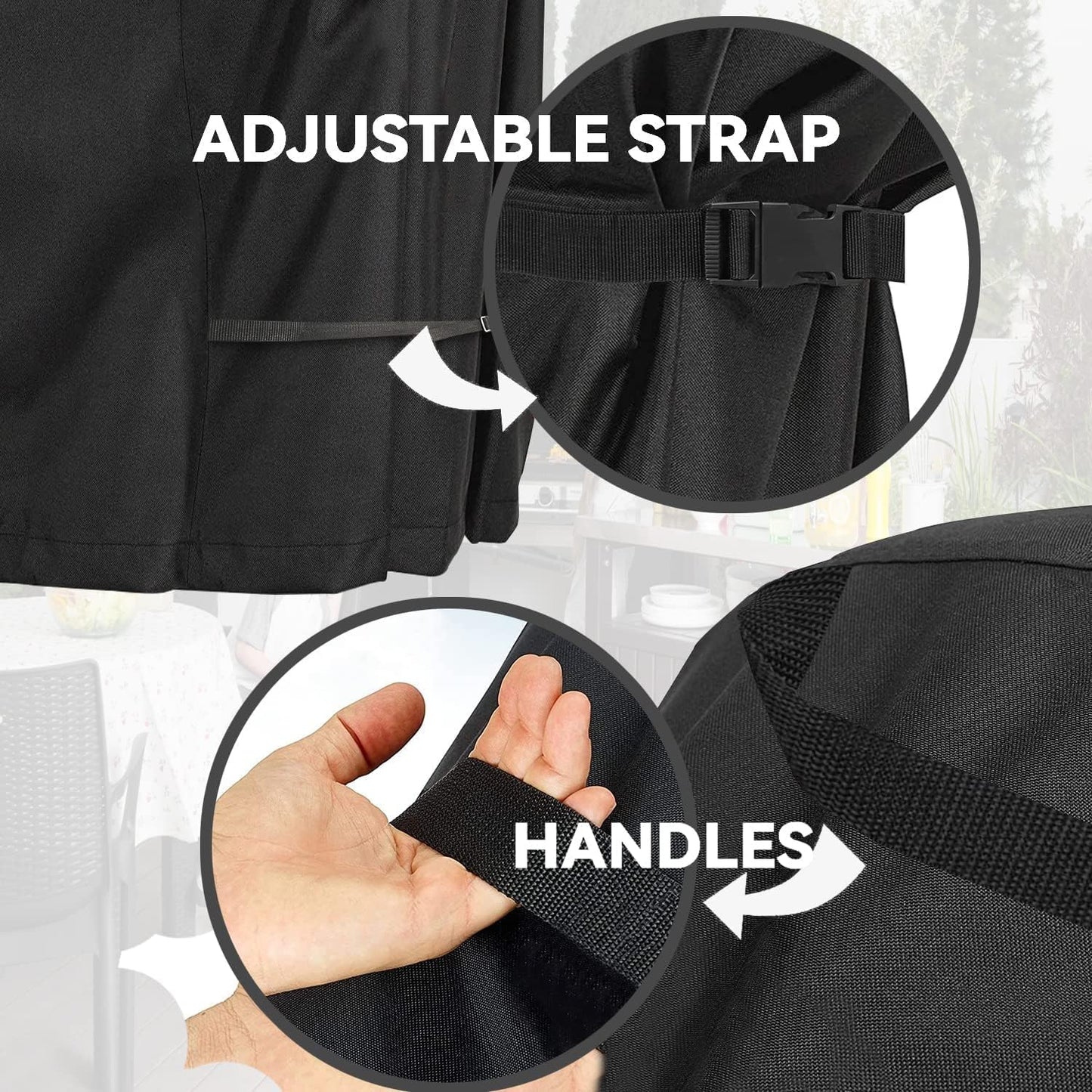 Outdoor Dining Table Cover - Heavy Duty Waterproof Cover for Patio Metal Steel Slat Table, Compatible 64" x 38" Black