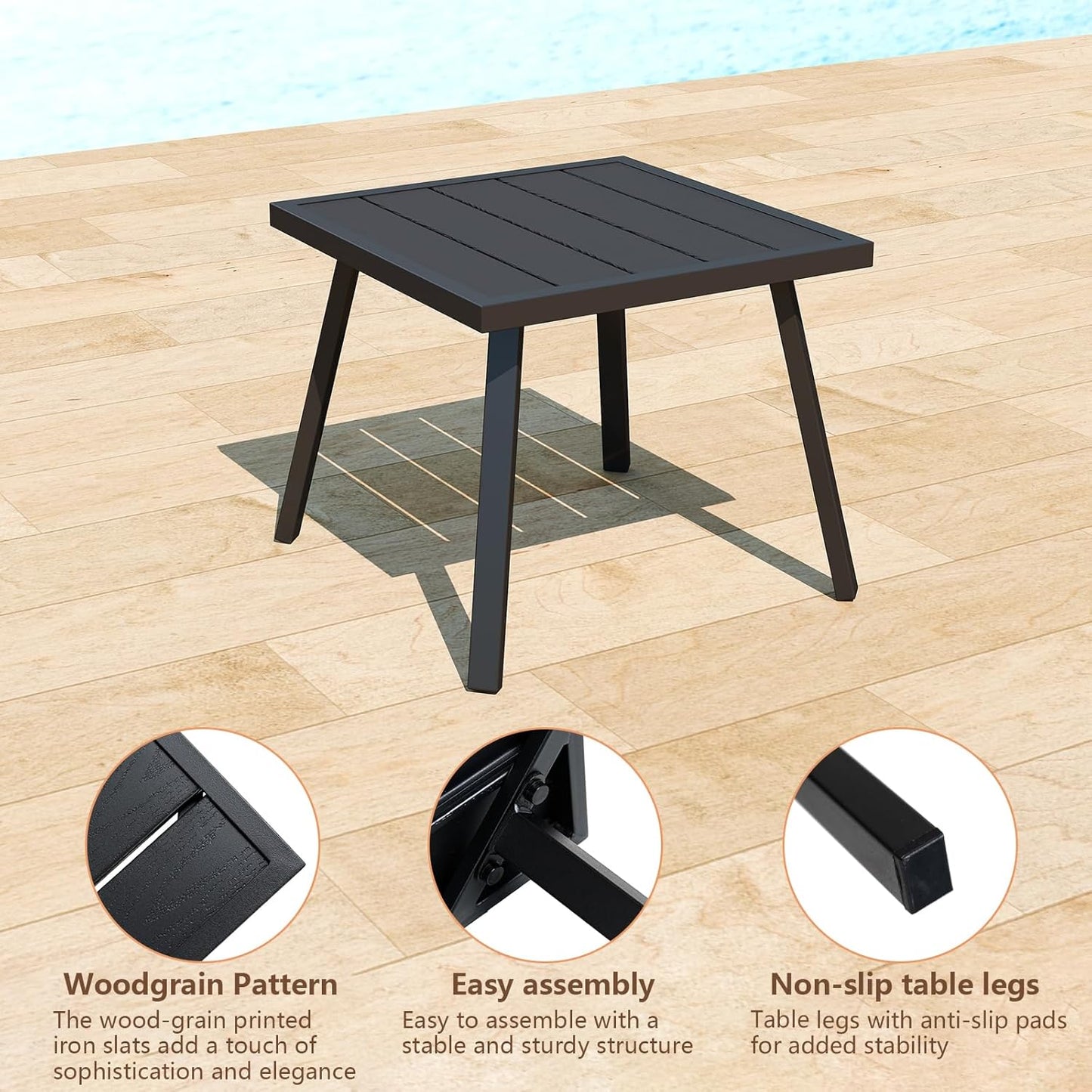 C-Hopetree Small Metal Outdoor Coffee Side Table for Outside Patio, Square, Black