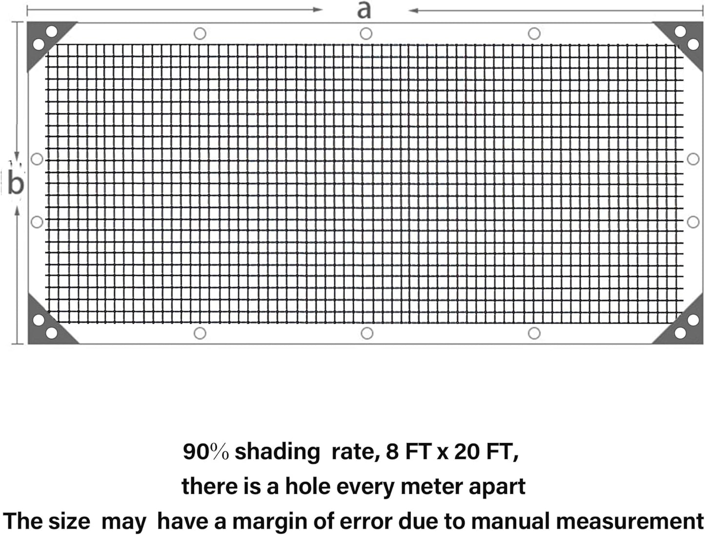winemana Black Shade Cloth 90%, 8x20 FT Mesh Tarp - Garden Shade for Greenhouse, Patio, Vegetables, Plants Cover and Chicken Coops, Sun Shade Net for Outdoor Protection with Reinforced Grommets