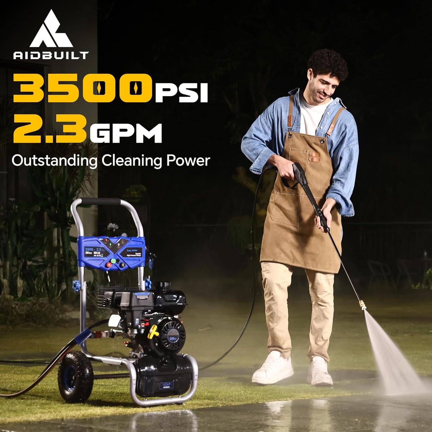 Gas Pressure Washer 3500 PSI 2.3 GPM, Power Washer with 209CC Engine, 25FT Hose, 4 Nozzles, High Pressure Cleaner for Cars, Driveways, Patios, Fences, Home Outdoor Cleaning