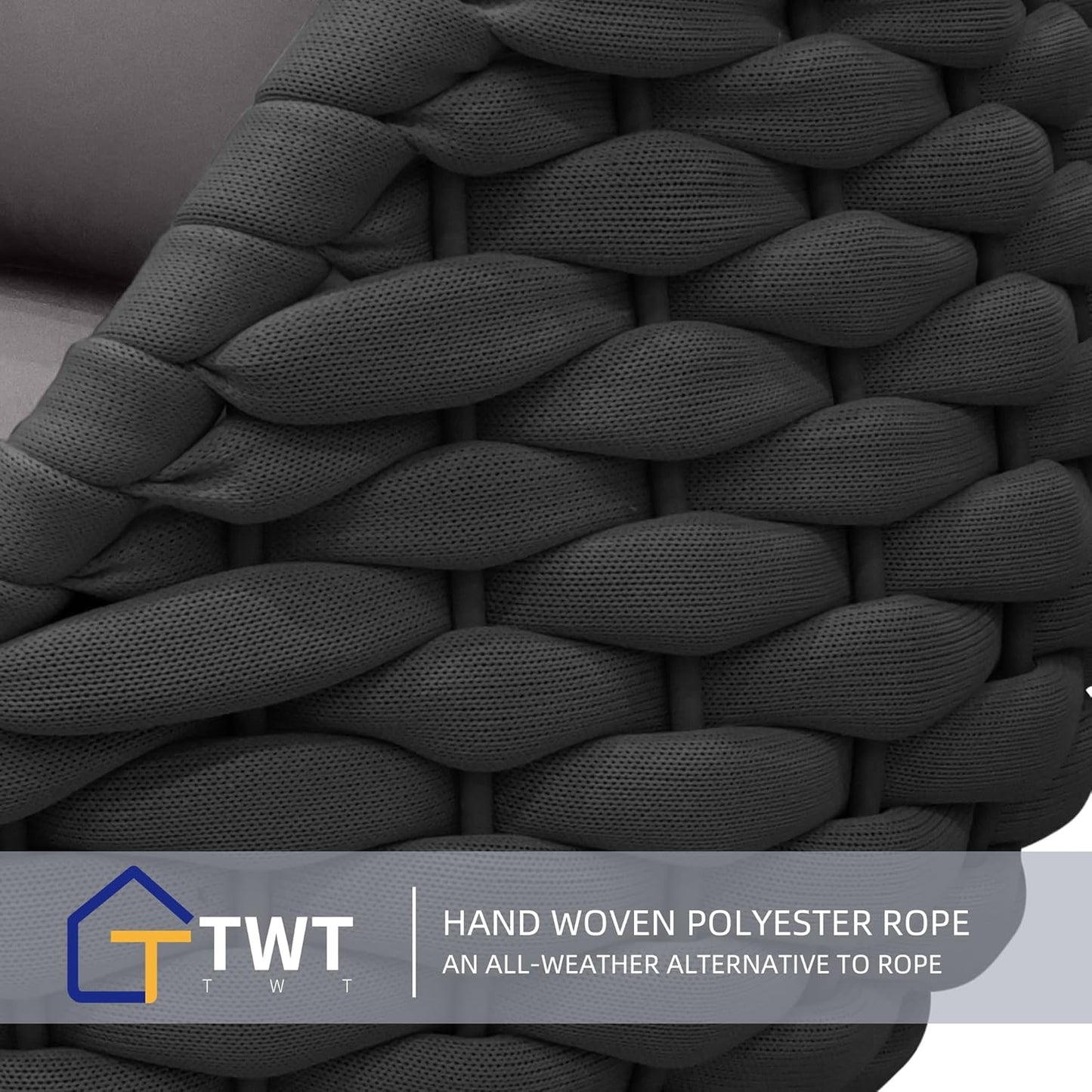 TWT 3 Pieces Aluminum Patio Furniture Set, Hand Woven Polyester Rope Modern Outdoor Set w/Washable Cushion Conversation Sofa Set Apartment Furniture for Poolside Balcony (Dark Grey)