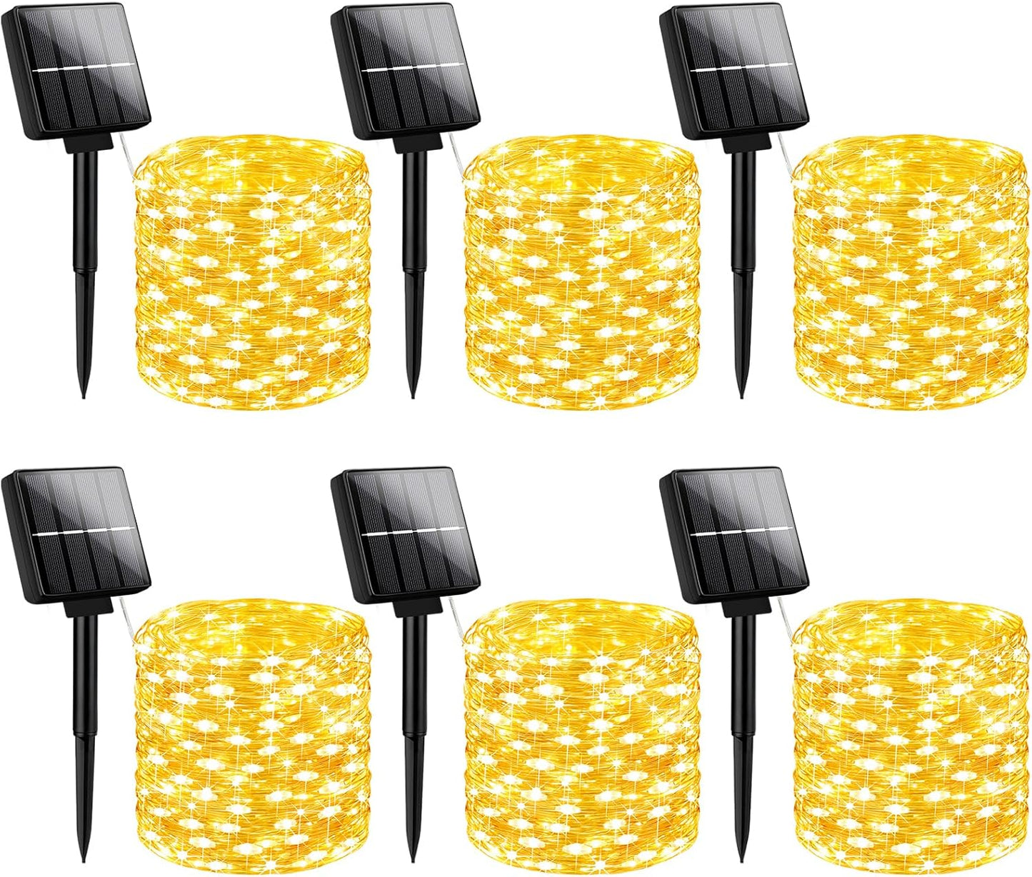 Brightever Outdoor Solar String Lights Waterproof, 6-Pack Total 240FT 600 LED Solar Powered Fairy Light with 8 Lighting Modes, Solar Twinkle Lights for Patio, Garden, Party, Wedding (Warm White)