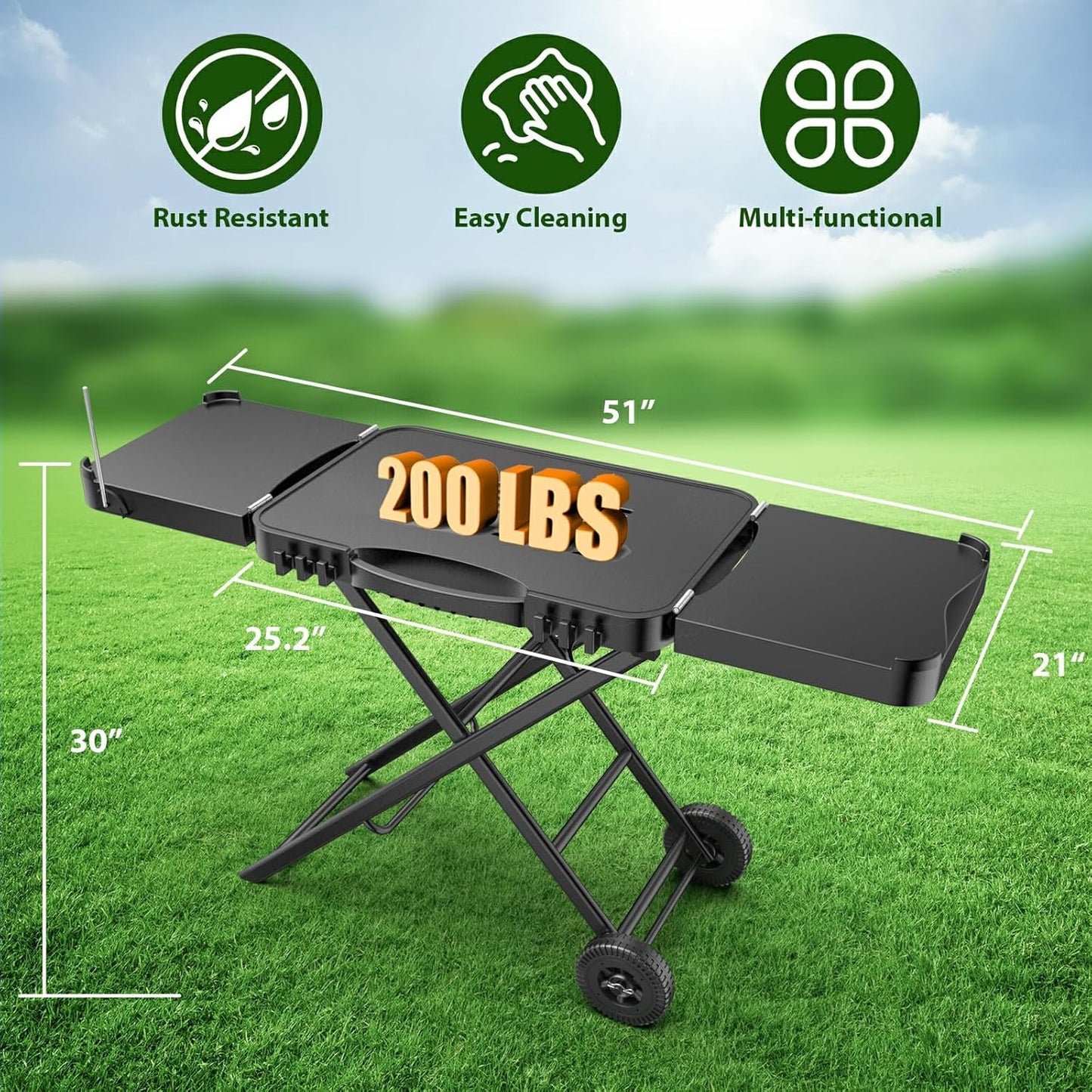 Portable Indoor Grill Table Stand for Ninja Woodfire Outdoor Grill(OG701 OG850 OG951 Series), 51in Large Space, Folding Camping Tailgating Table for Blackstone Griddle/Onni Pizza Oven,2 Wheels